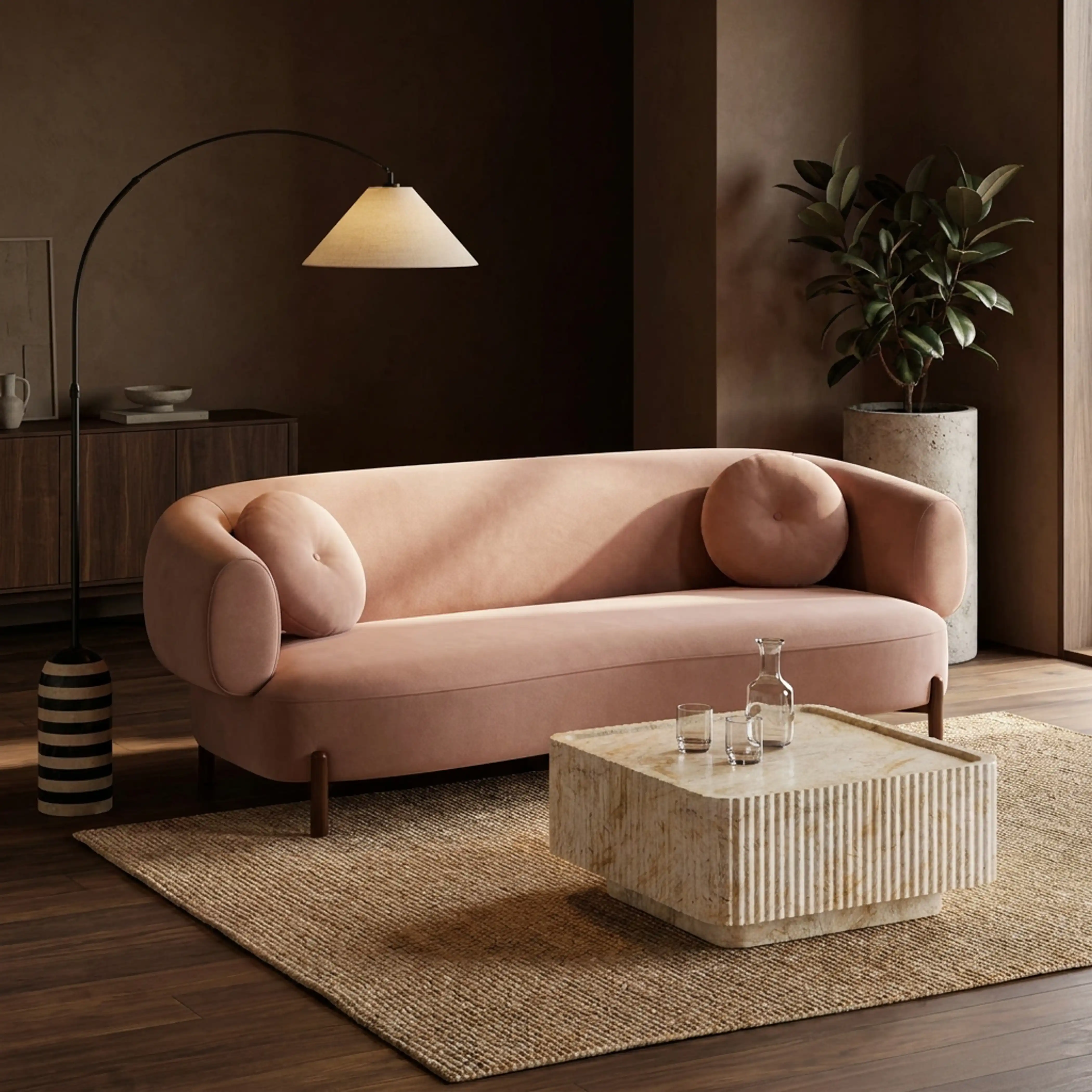 Hallfield 3 Seater Sofa | Blush Pink Sustainable Velvet - Image 2
