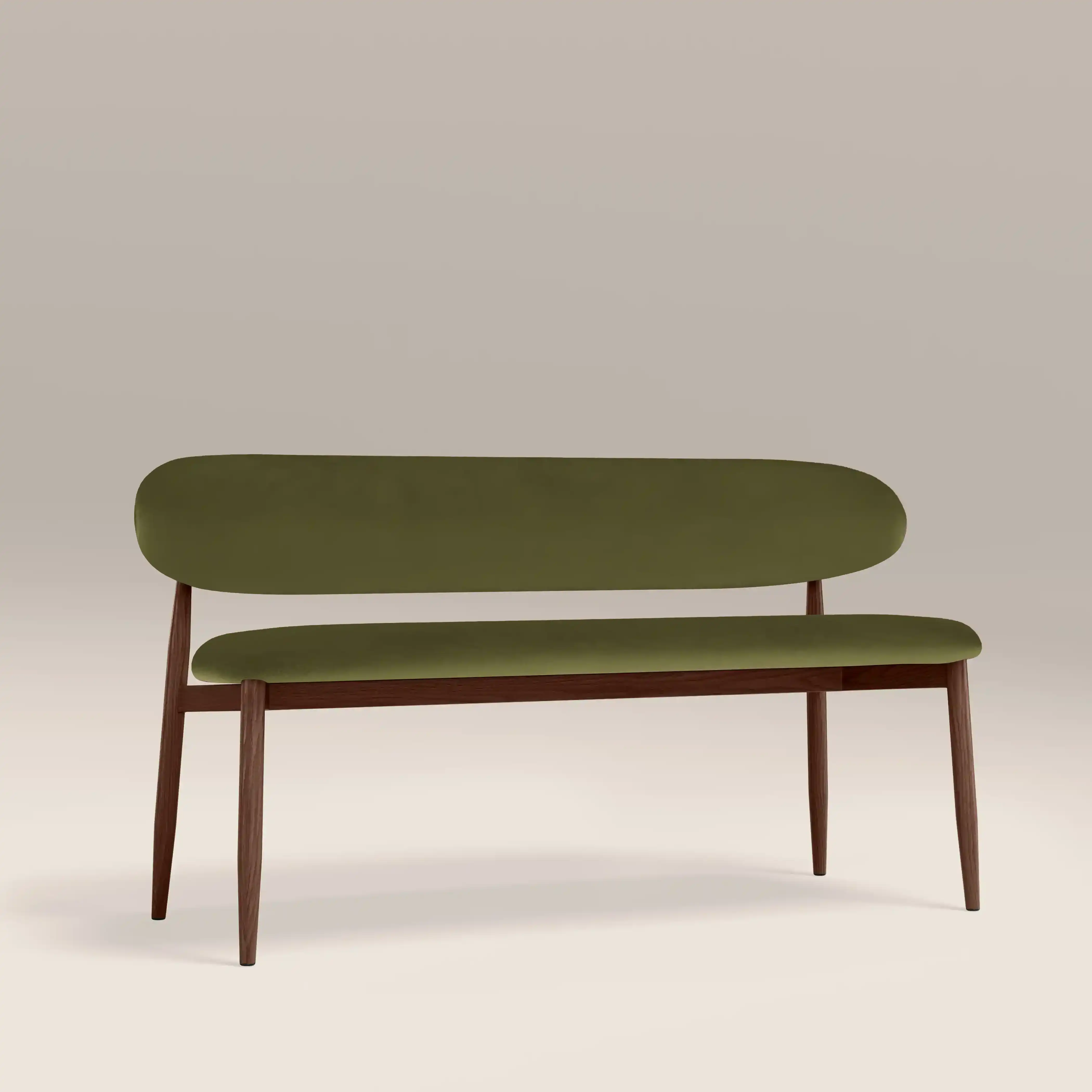 Halston 3 Seater Dining Bench | Olive Green Sustainable Velvet & Walnut - Image 2