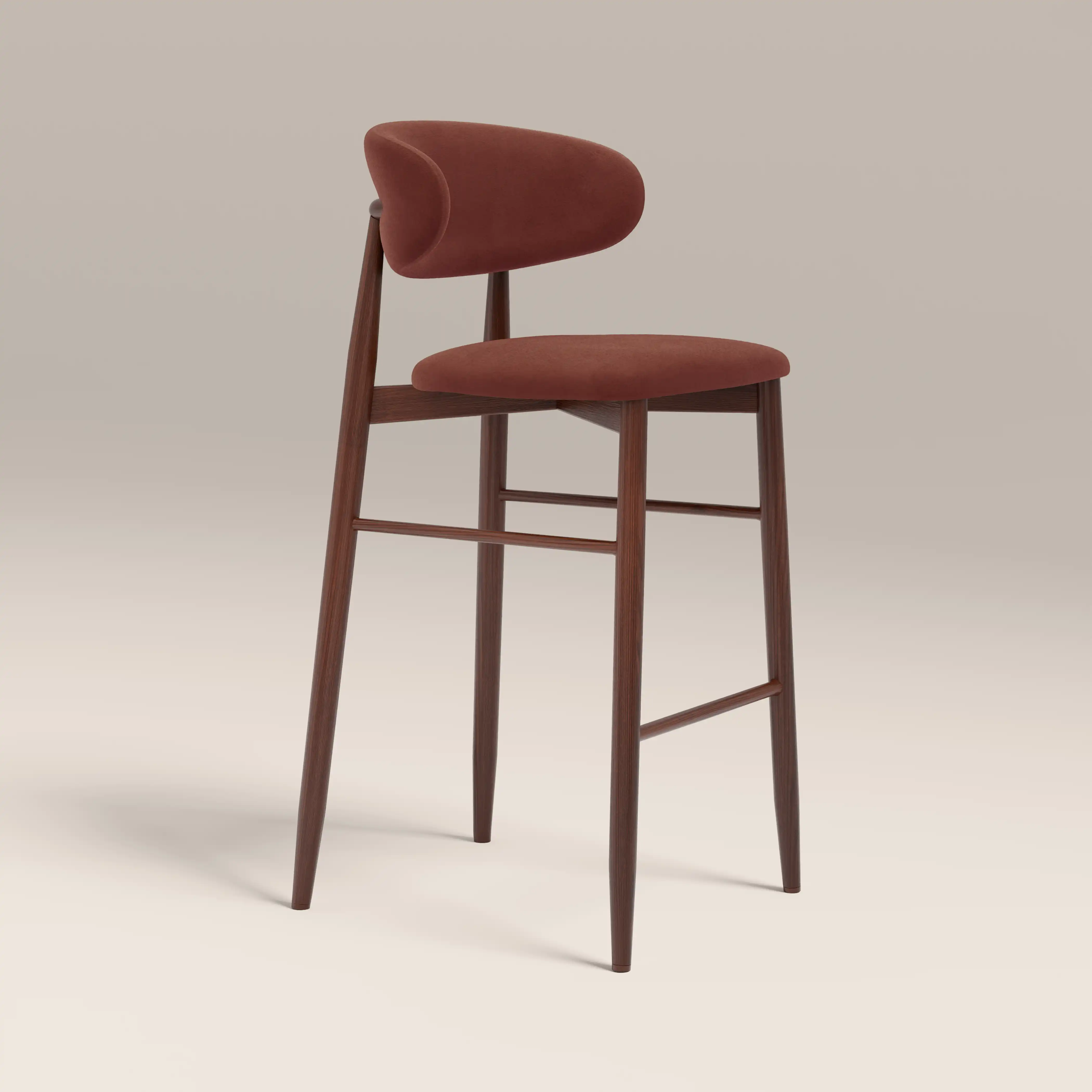 Halston Bar Stool | Rust Red Sustainable Velvet & Walnut