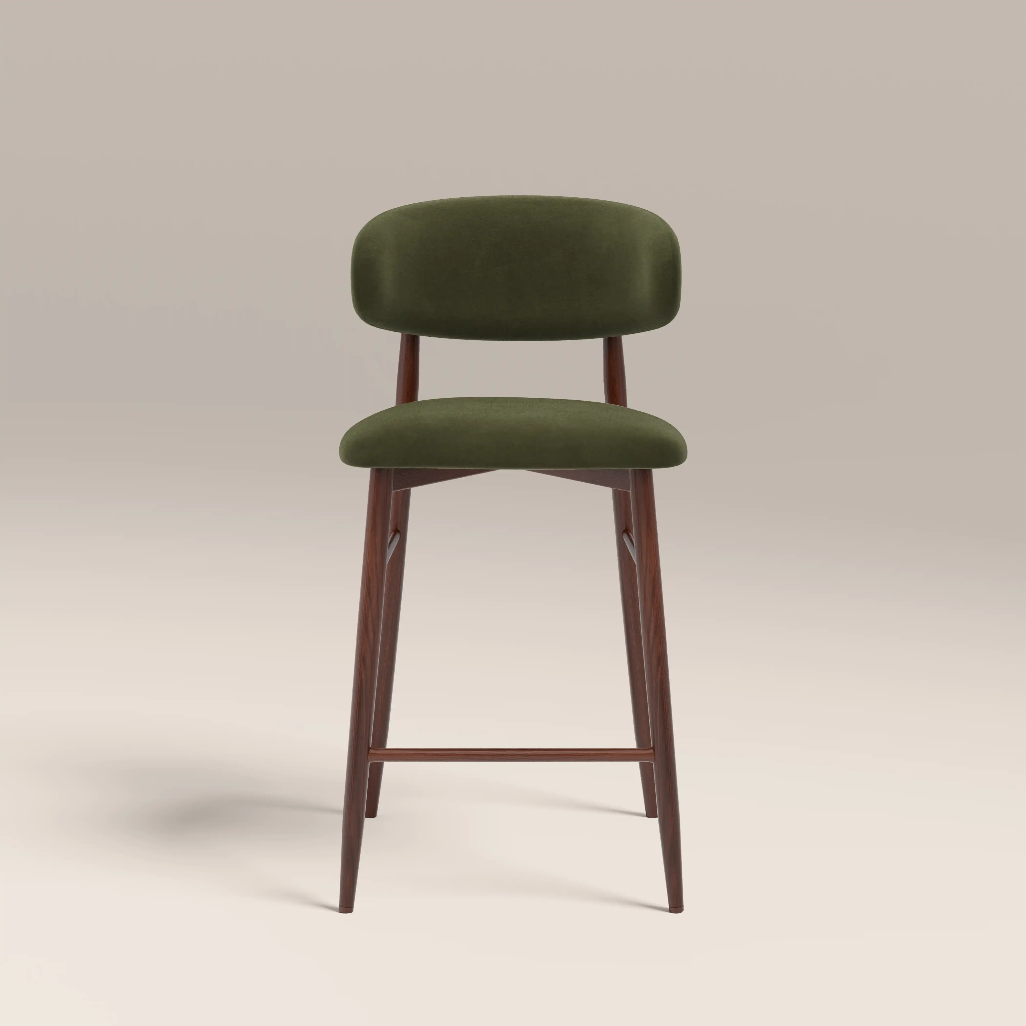 Halston Kitchen Stool | Olive Green Sustainable Velvet & Walnut - Image 4