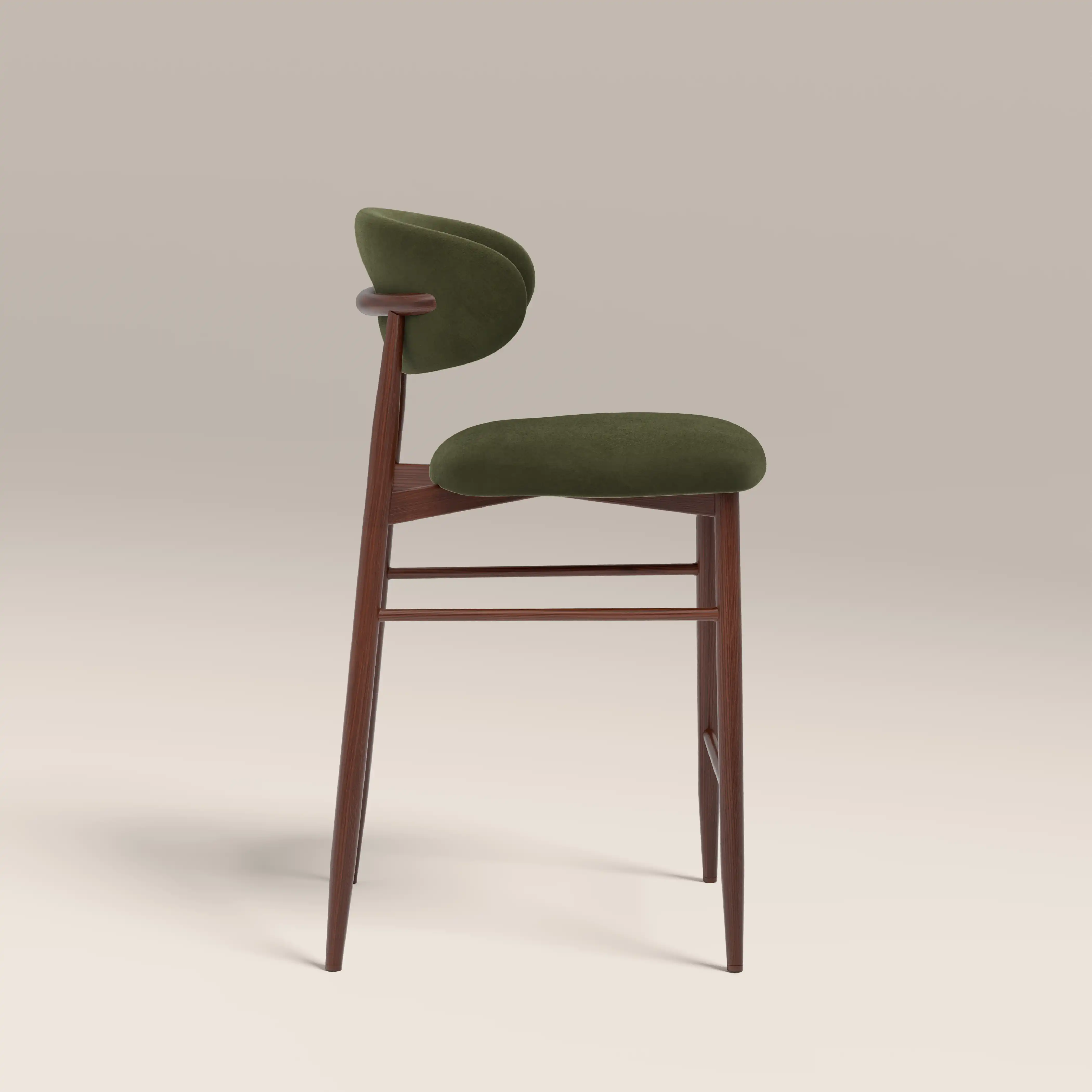 Halston Kitchen Stool | Olive Green Sustainable Velvet & Walnut - Image 5
