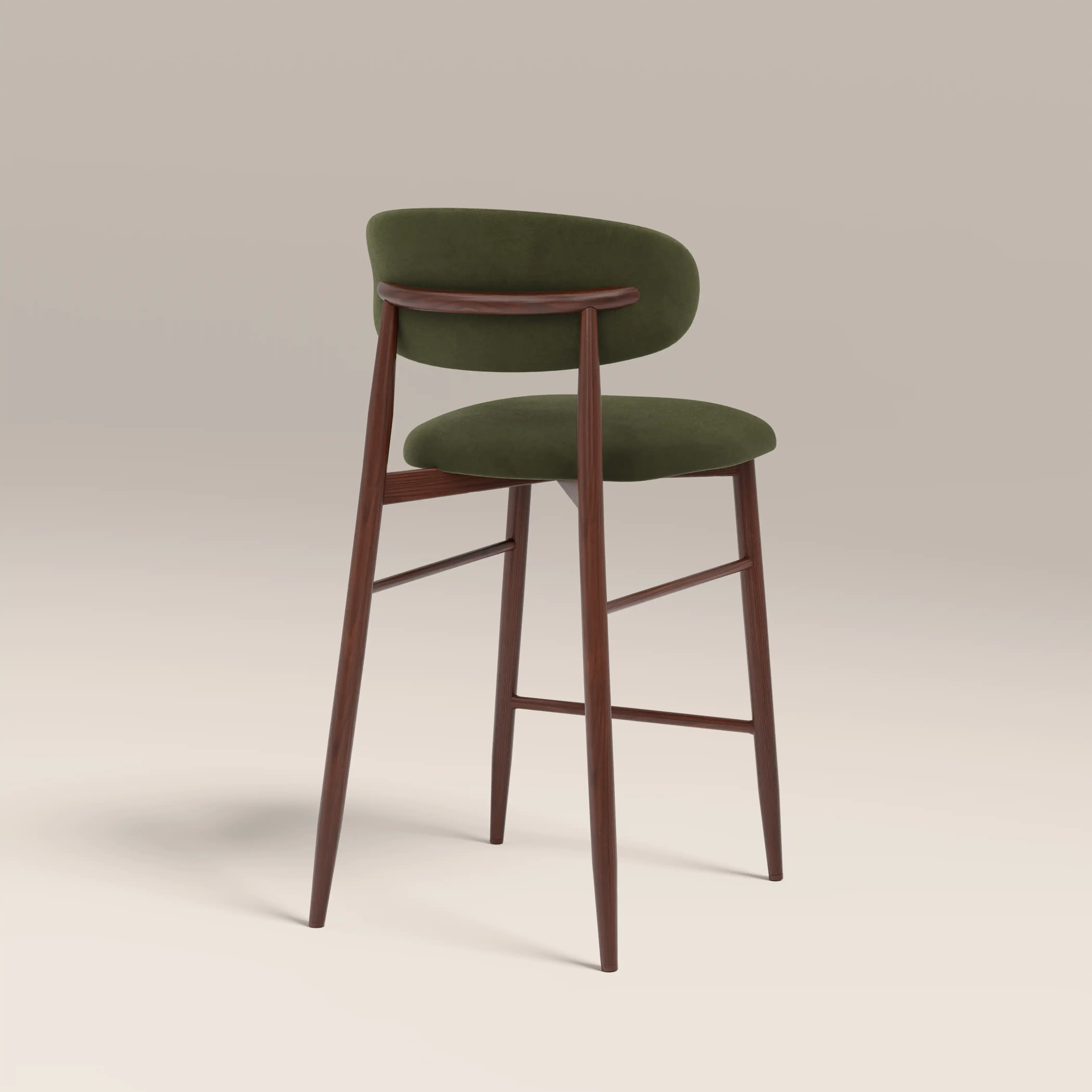 Halston Kitchen Stool | Olive Green Sustainable Velvet & Walnut - Image 6