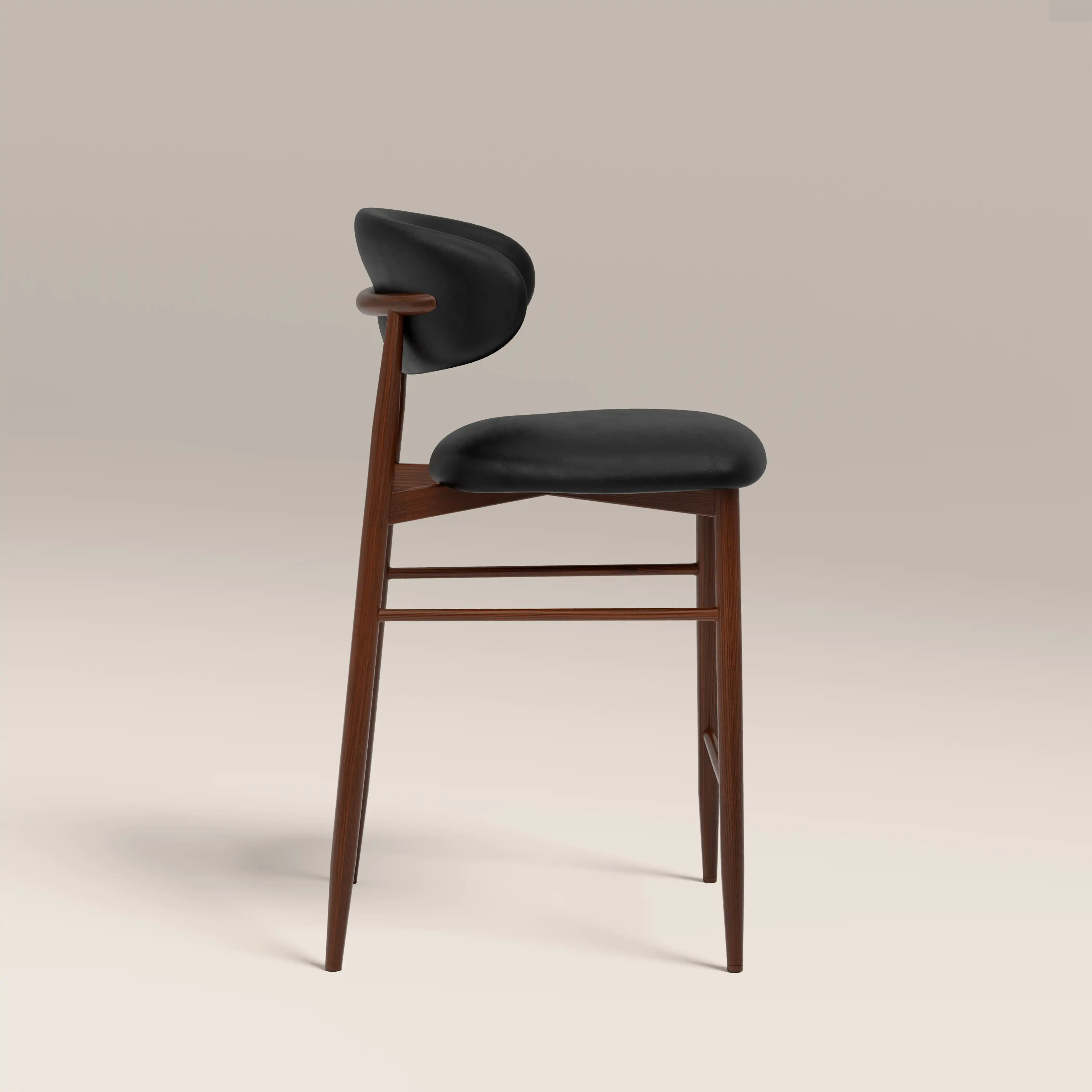 Halston Kitchen Stool | Vintage Black Faux Leather & Walnut - Image 4