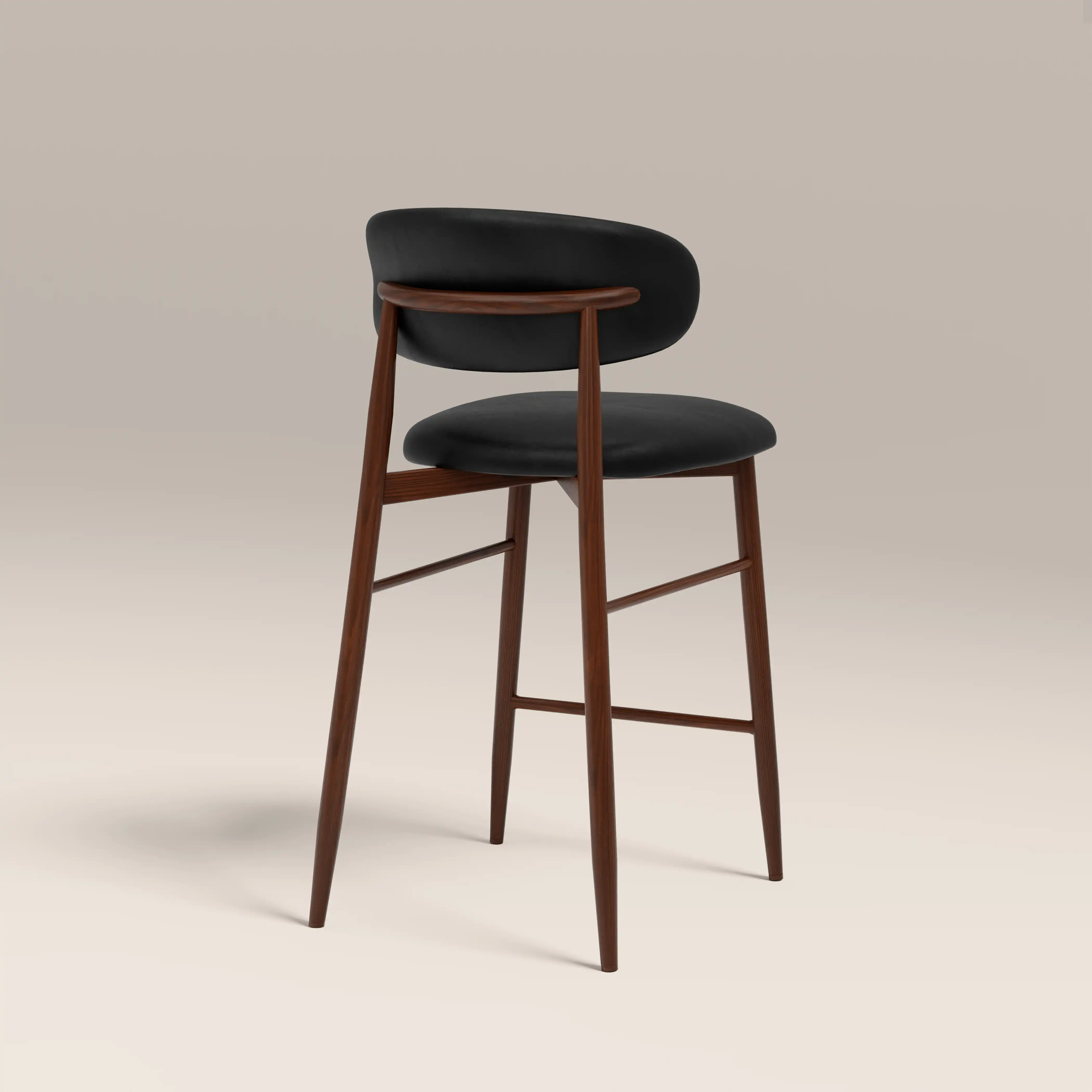 Halston Kitchen Stool | Vintage Black Faux Leather & Walnut - Image 5