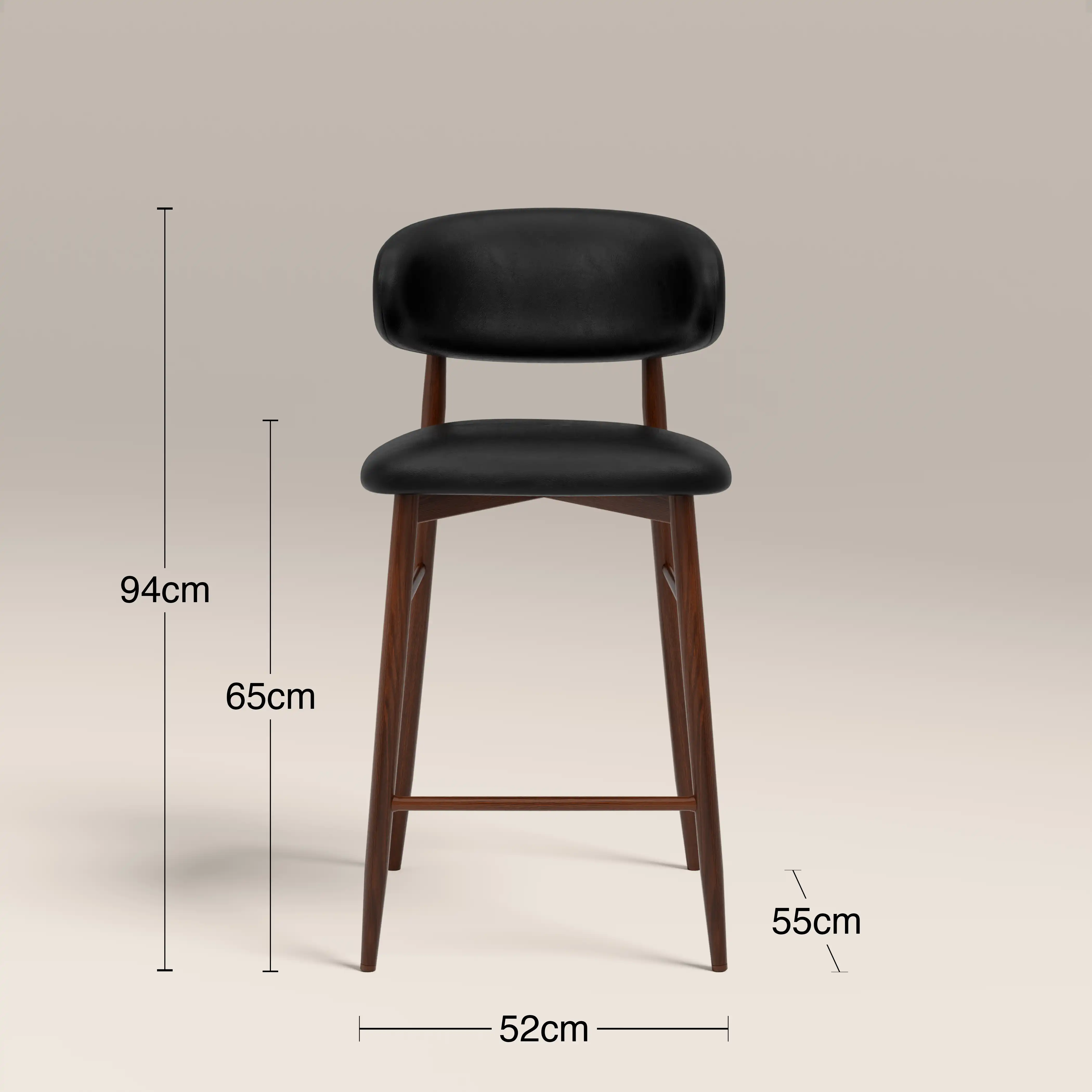 Halston Kitchen Stool | Vintage Black Faux Leather & Walnut - Image 7