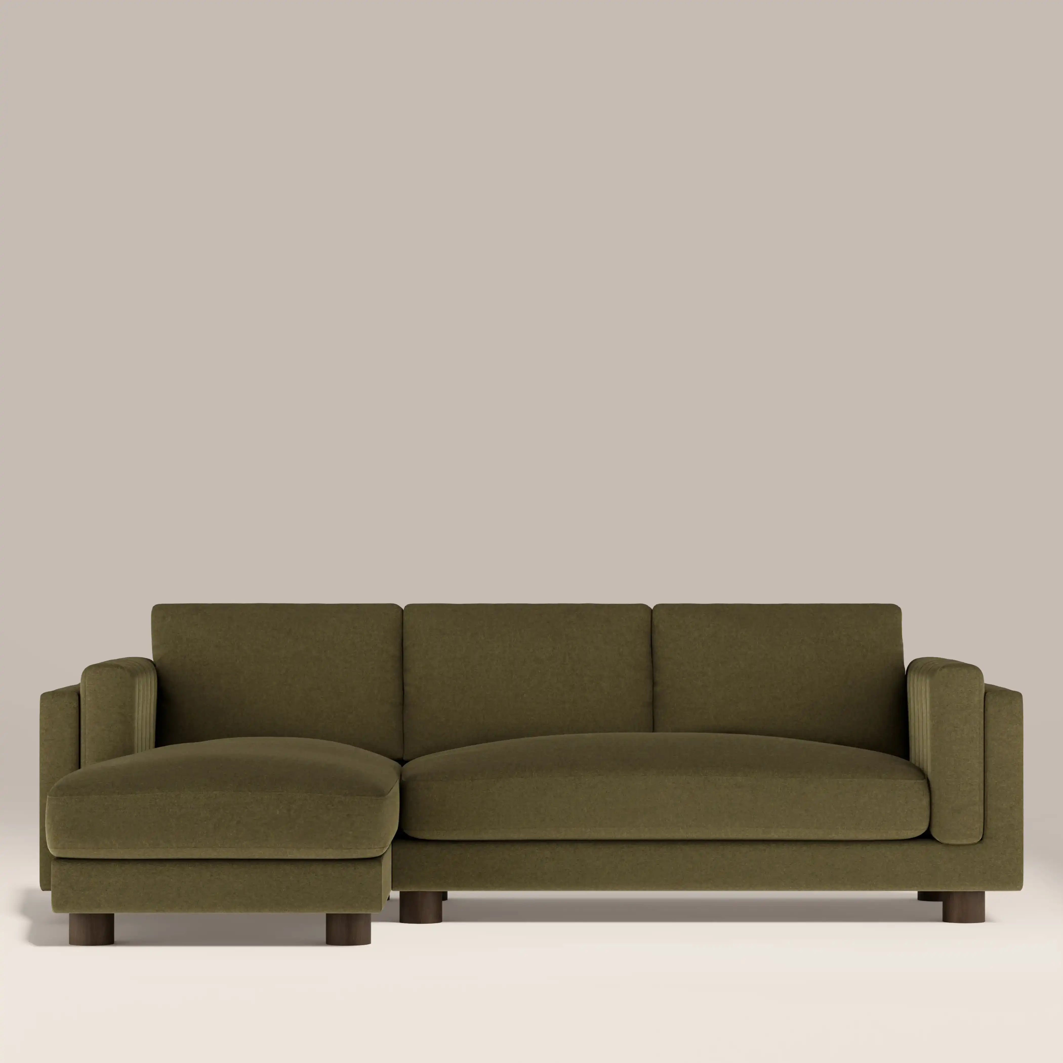 Halton Left Hand Chaise Sofa | Moss Green Sustainable Mohair Velvet