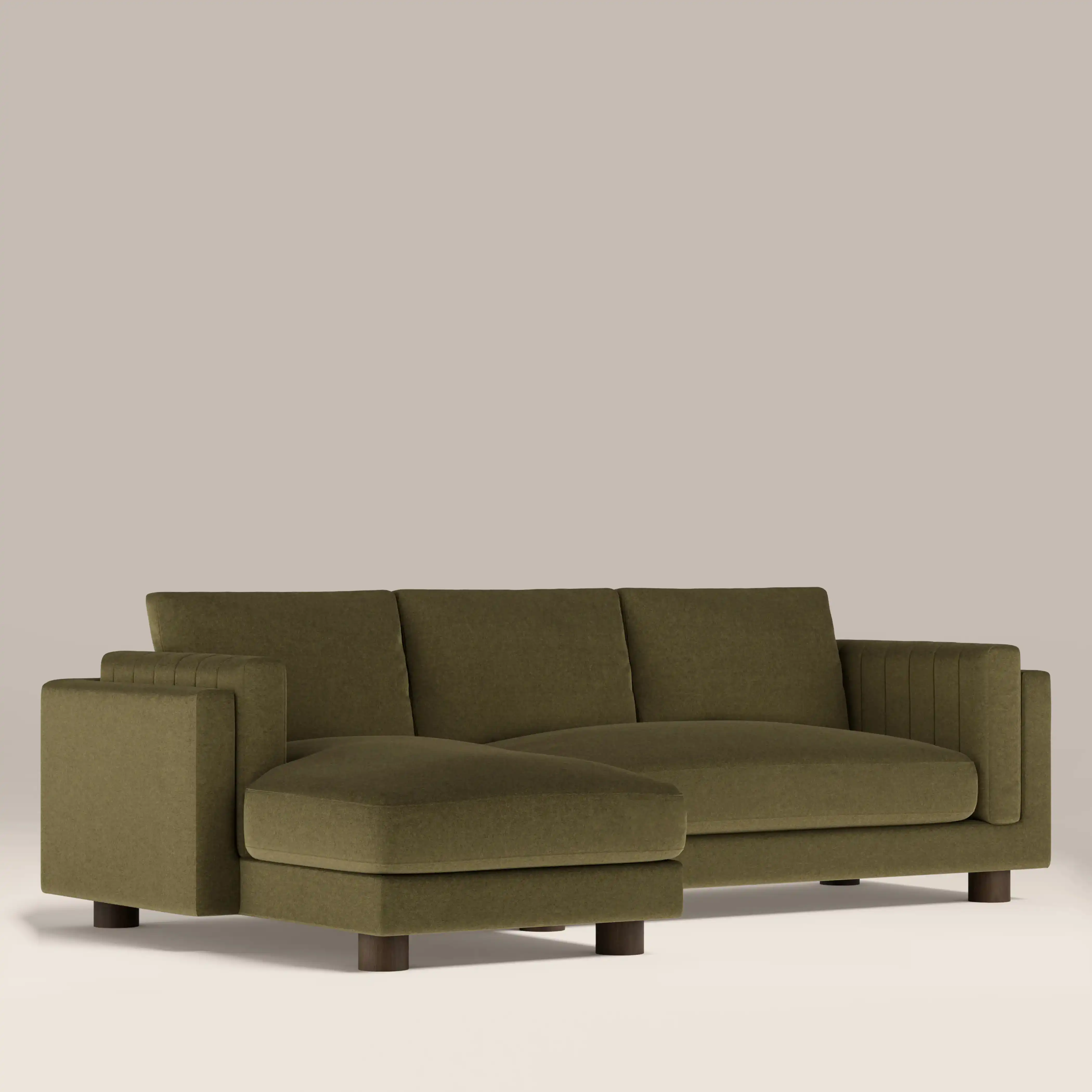 Halton Left Hand Chaise Sofa | Moss Green Sustainable Mohair Velvet - Image 2