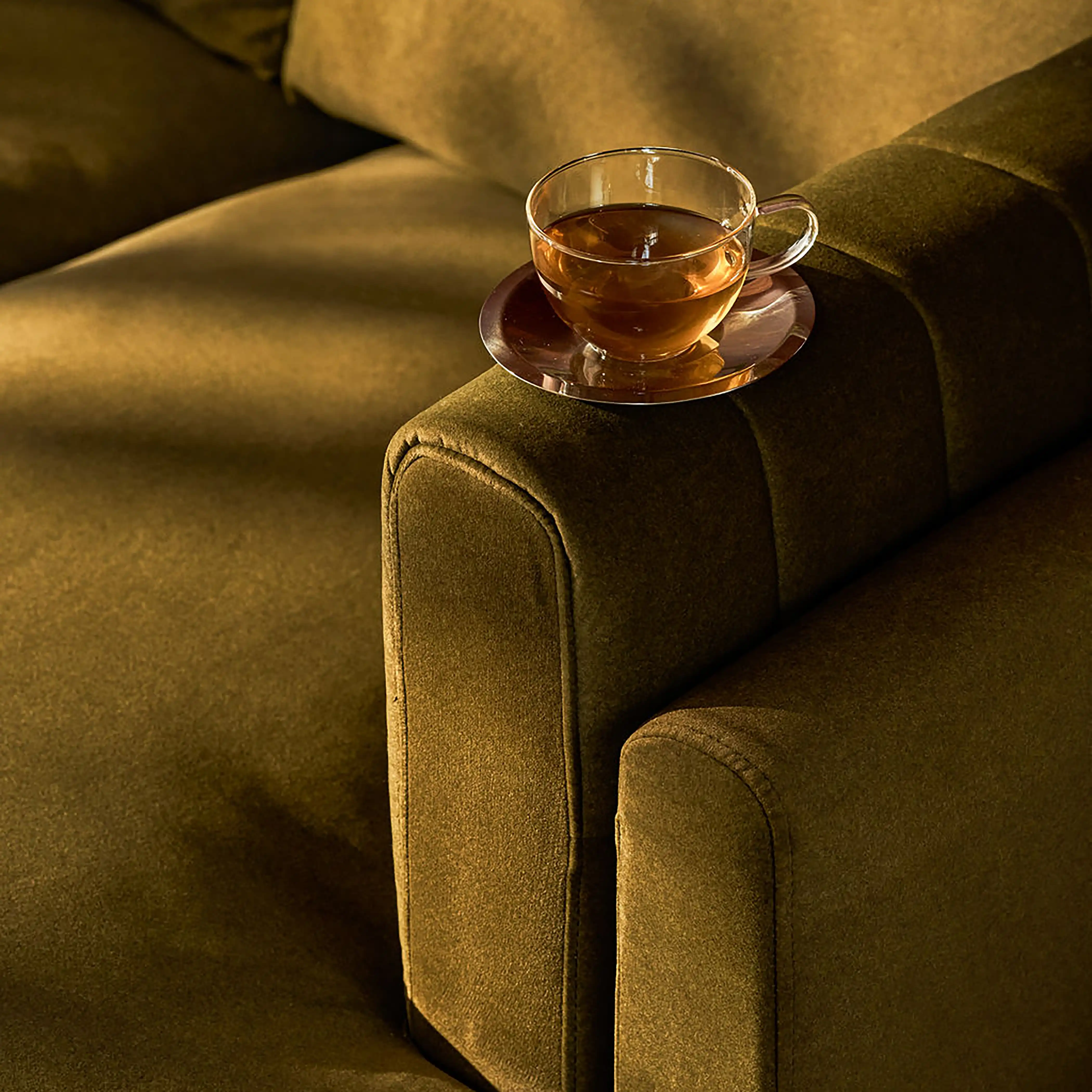Halton Left Hand Chaise Sofa | Moss Green Sustainable Mohair Velvet - Image 5