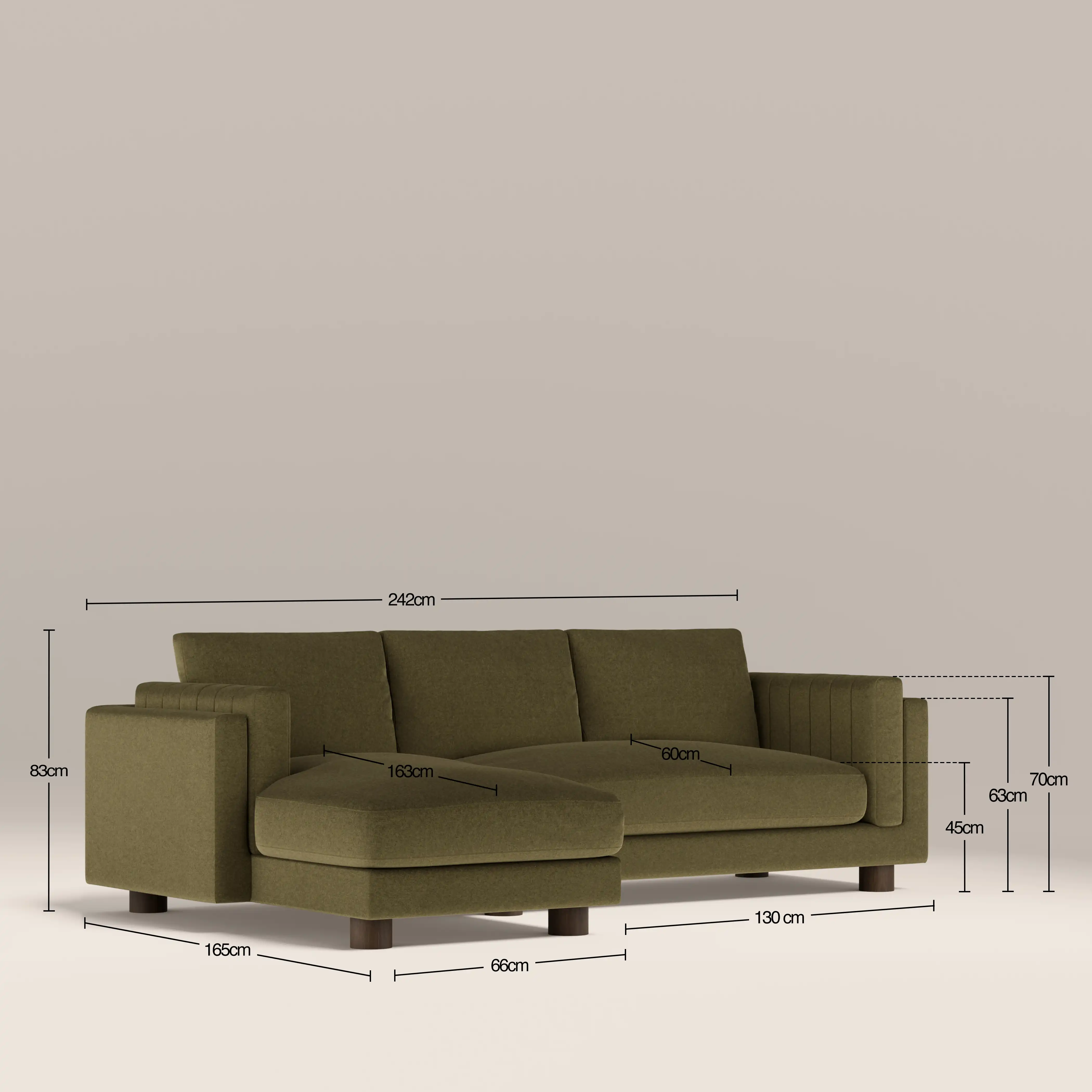 Halton Left Hand Chaise Sofa | Moss Green Sustainable Mohair Velvet - Image 8