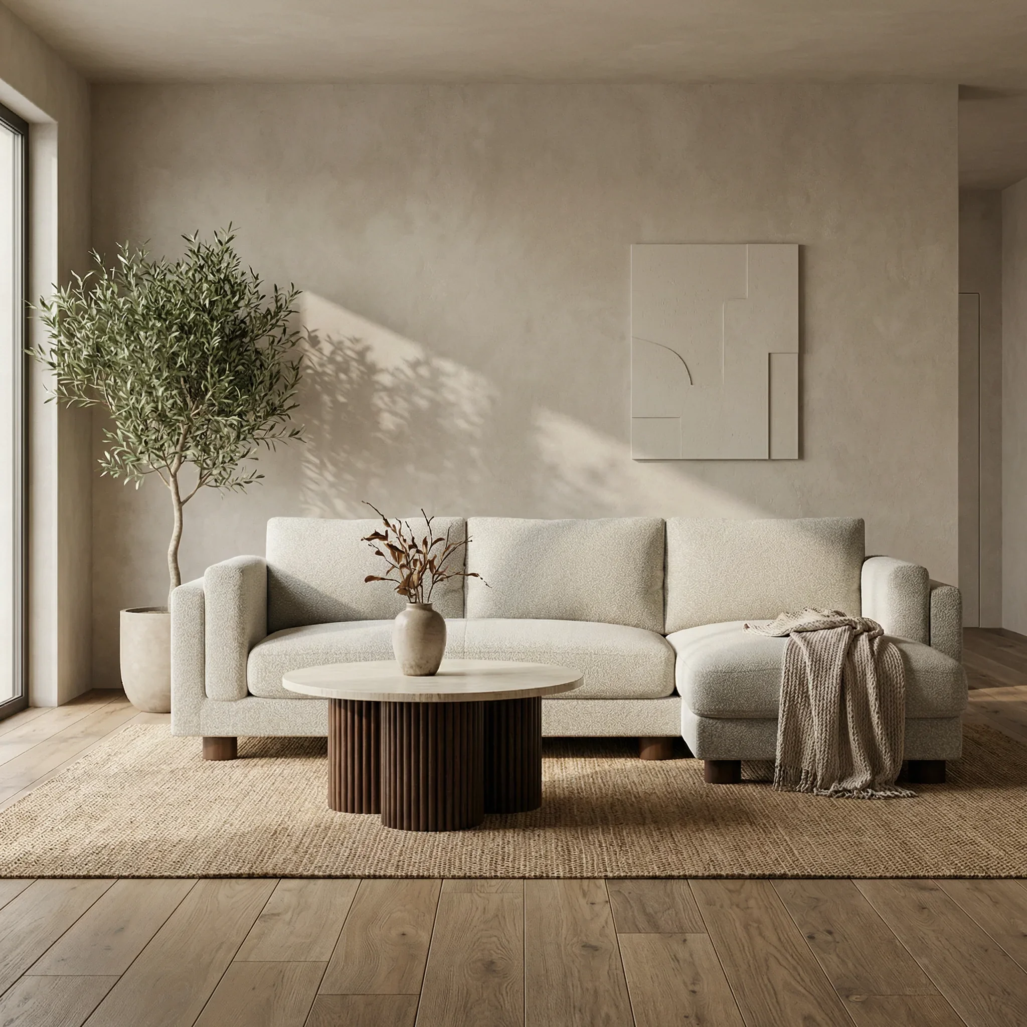 Skylar Round Coffee Table | Travertine & Walnut - Image 2