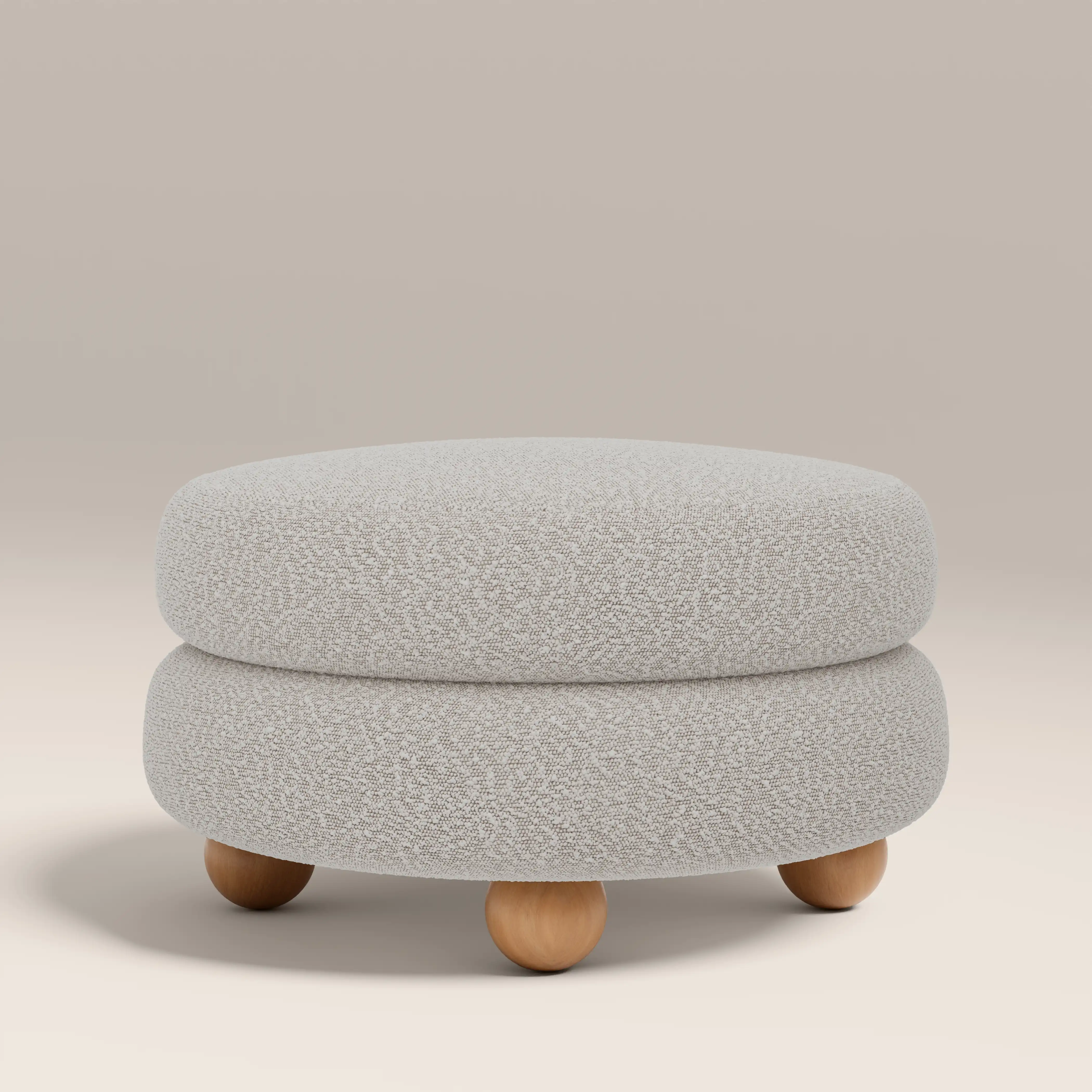 Hazel Footstool | Speckled Stone Sustainable Boucle & Walnut