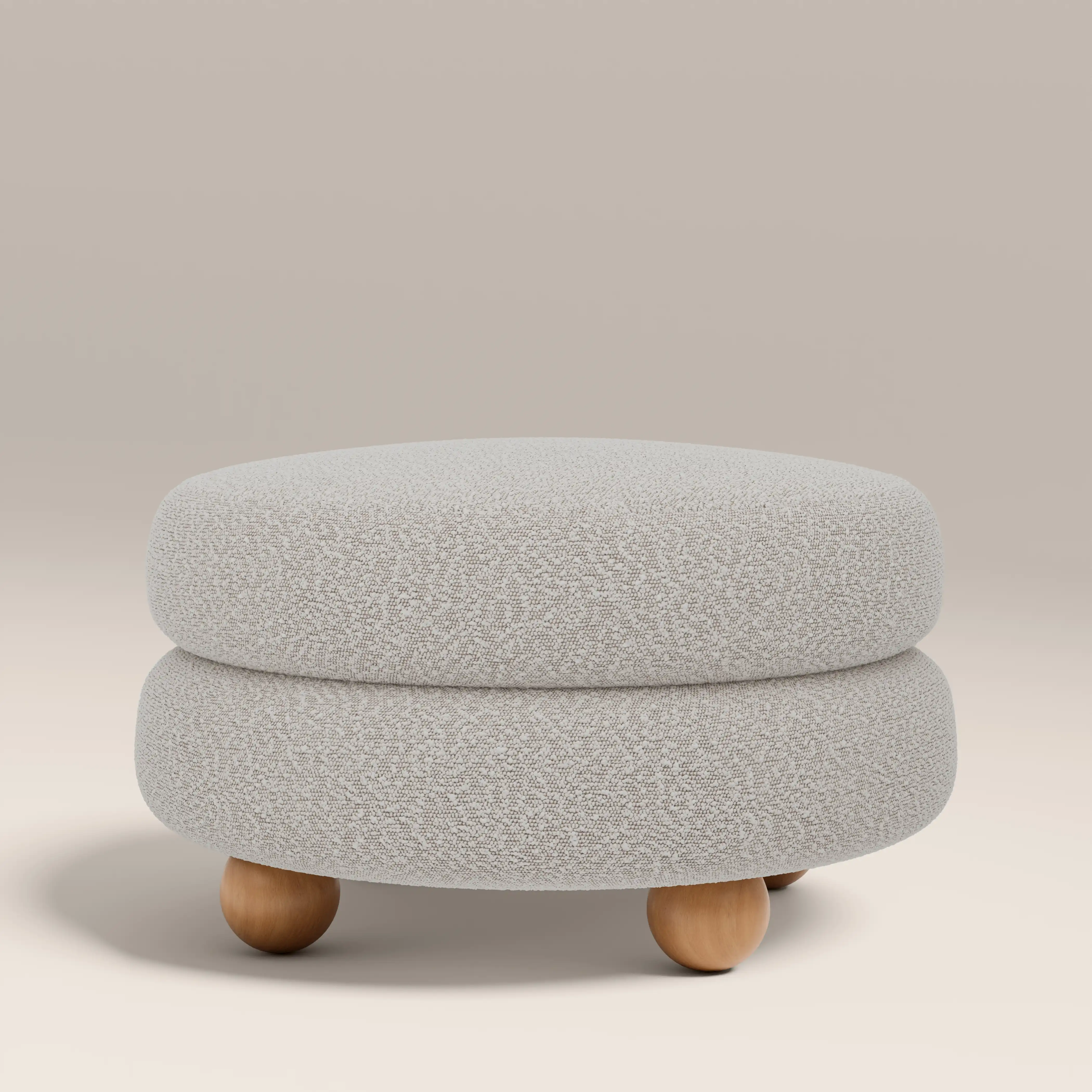 Hazel Footstool | Speckled Stone Sustainable Boucle & Walnut - Image 2