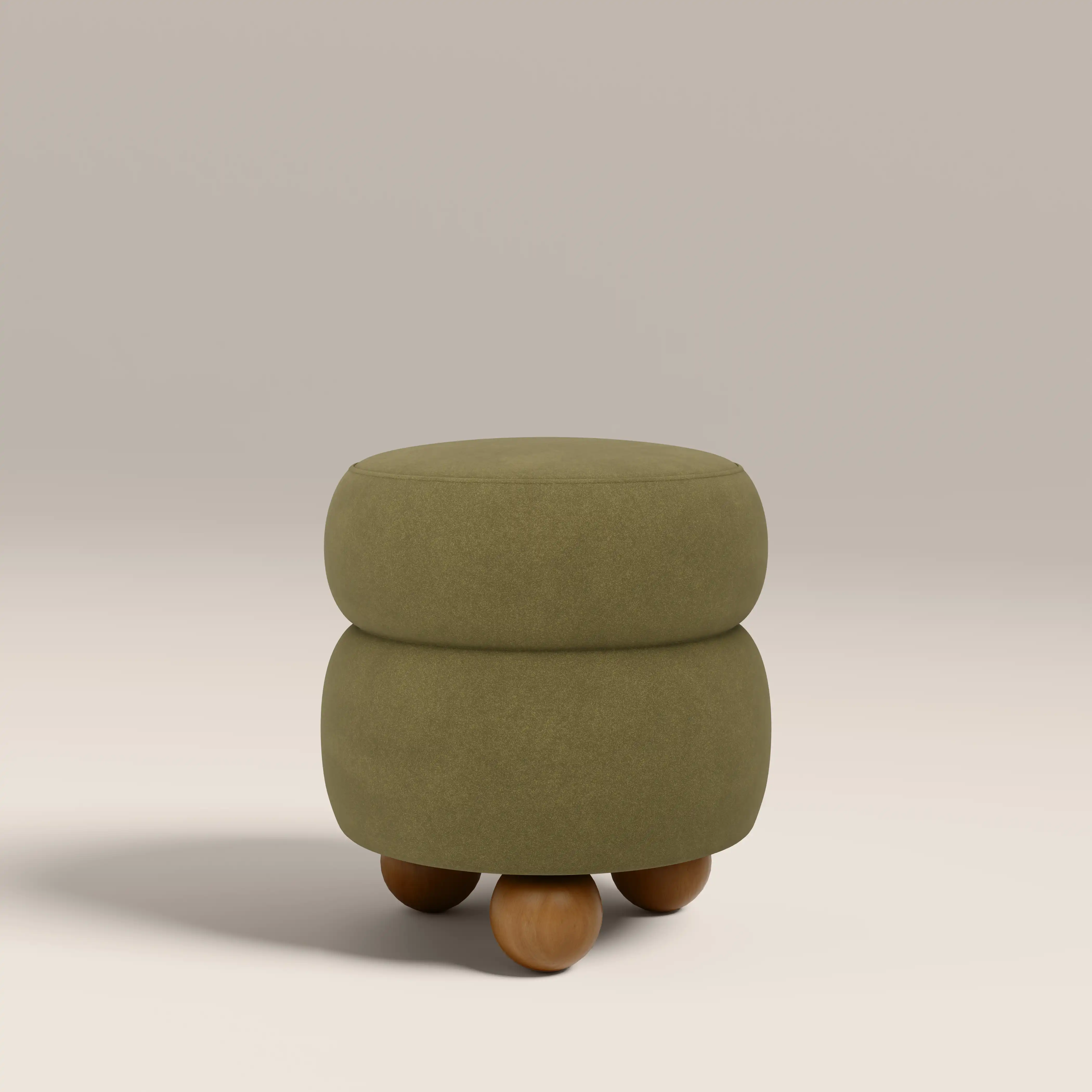 Hazel Pouffe | Moss Green Sustainable Mohair Velvet & Walnut - Image 2