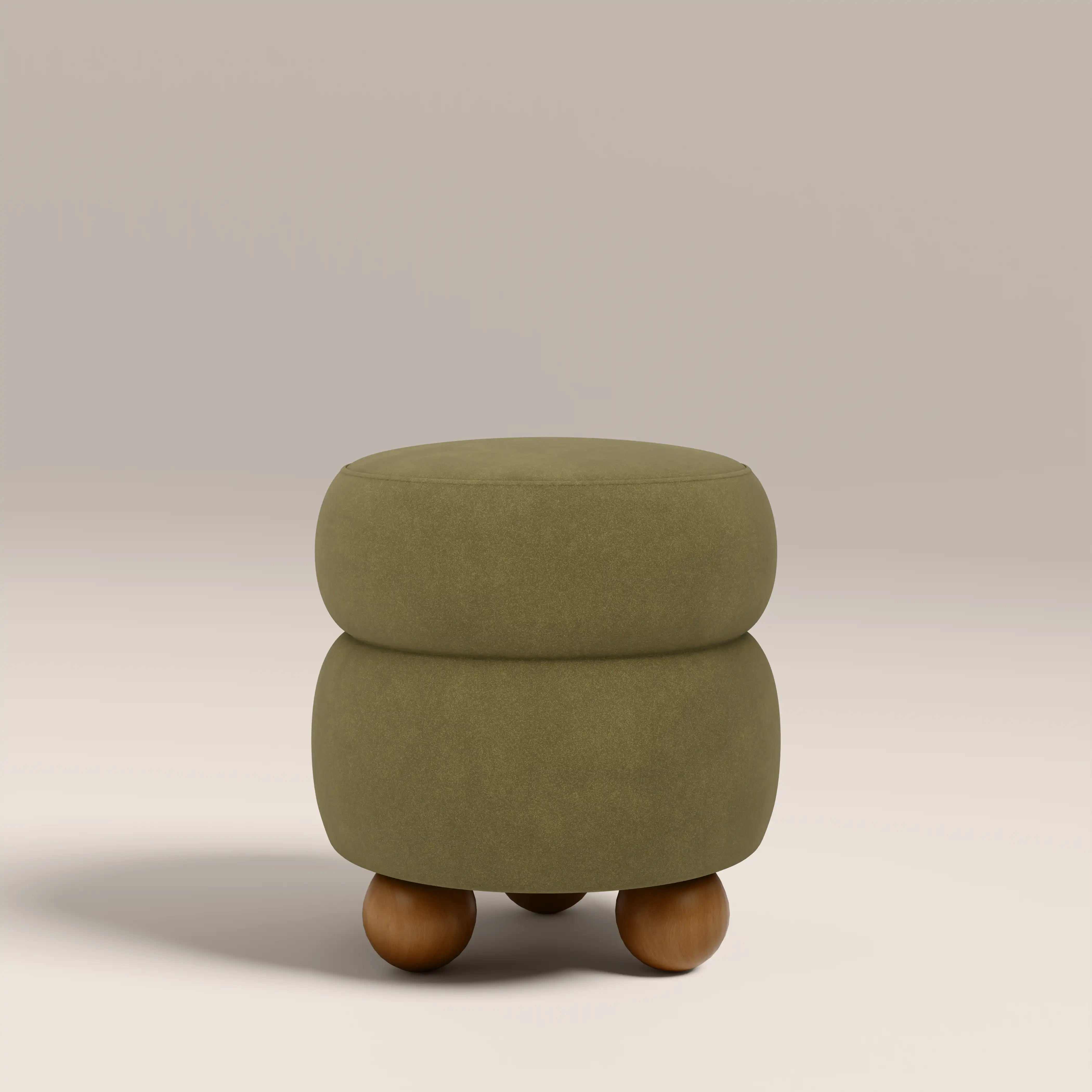 Hazel Pouffe | Moss Green Sustainable Mohair Velvet & Walnut - Image 5