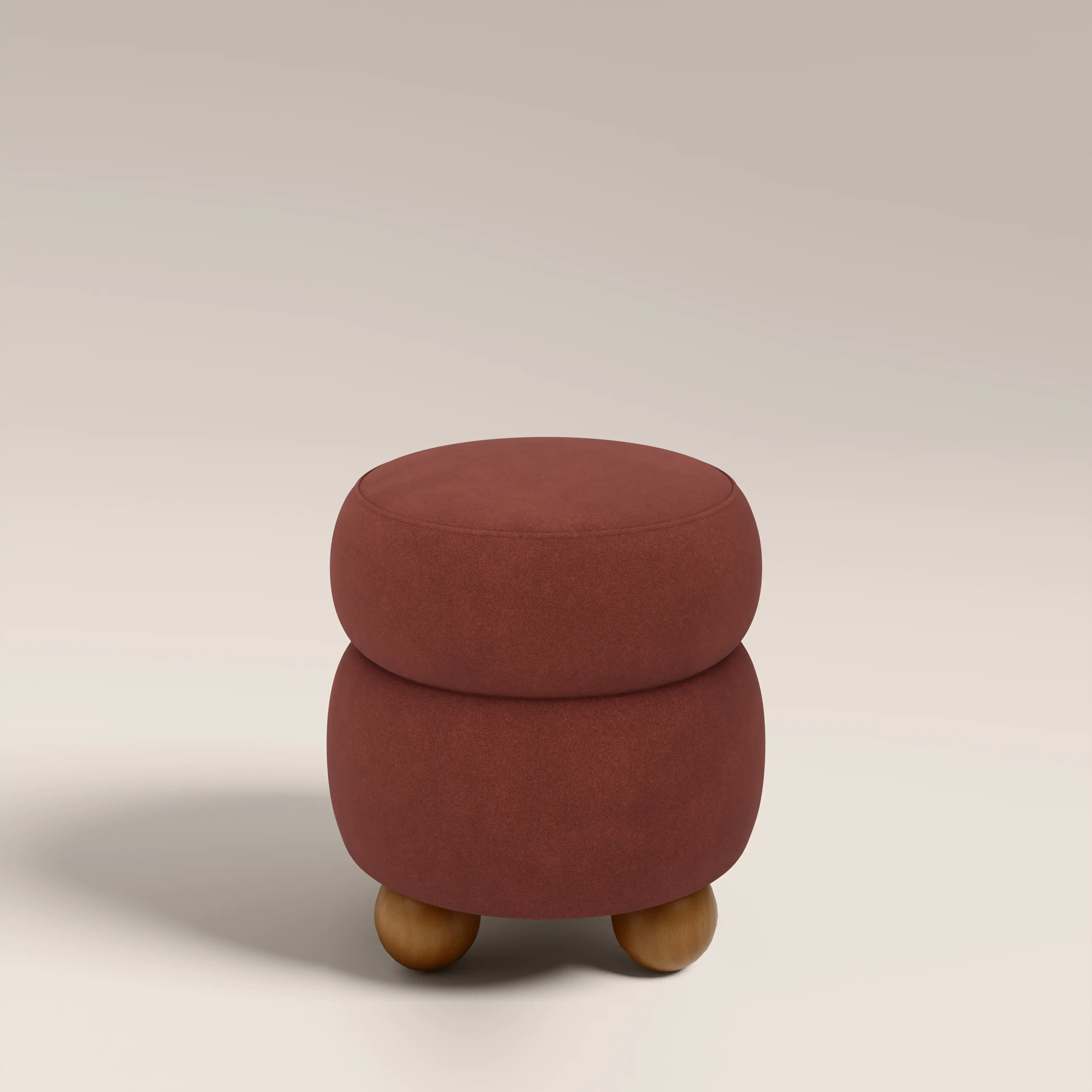 Hazel Pouffe | Rust Red Sustainable Velvet & Walnut - Image 2