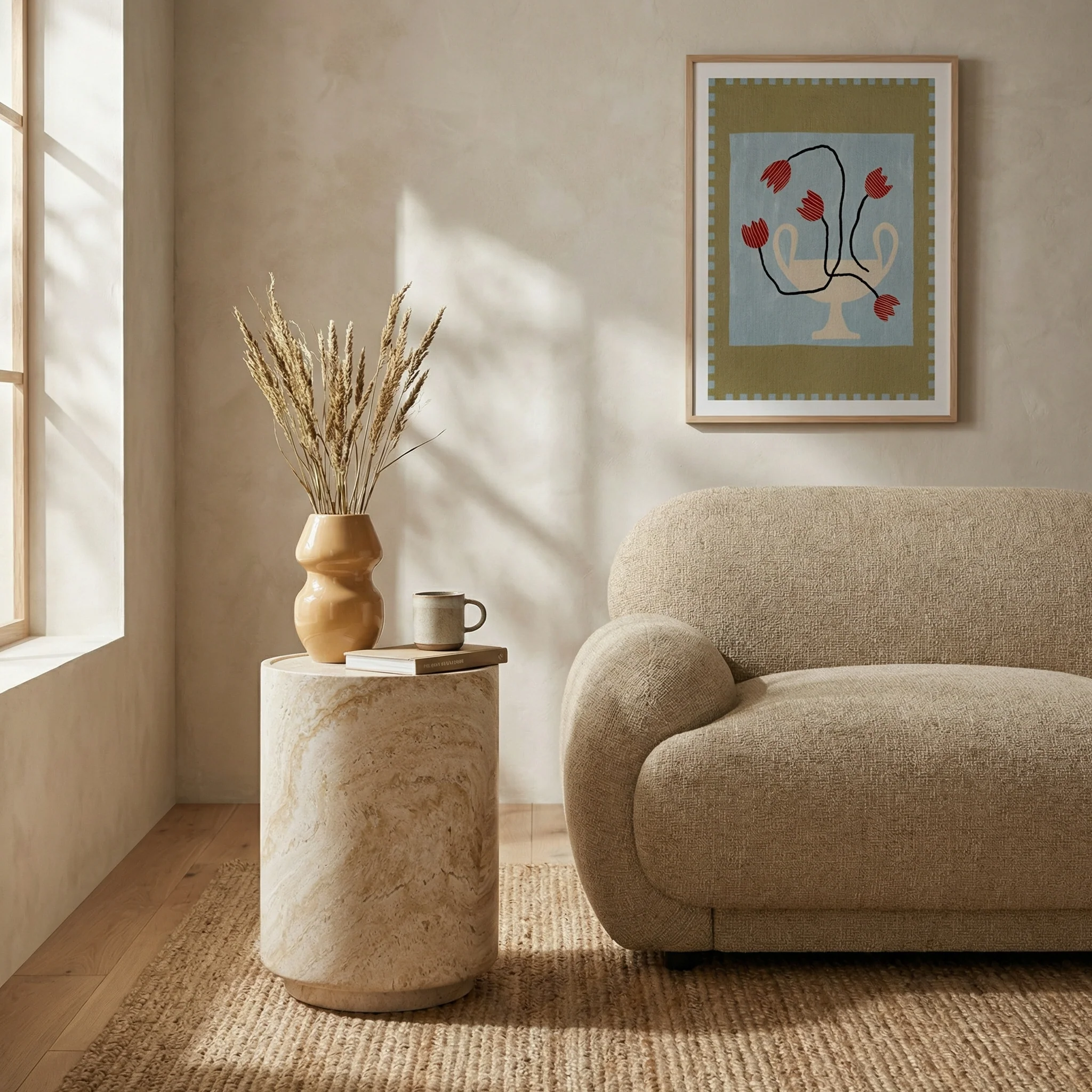 Ingrid Round Side Table | Natural Travertine Effect