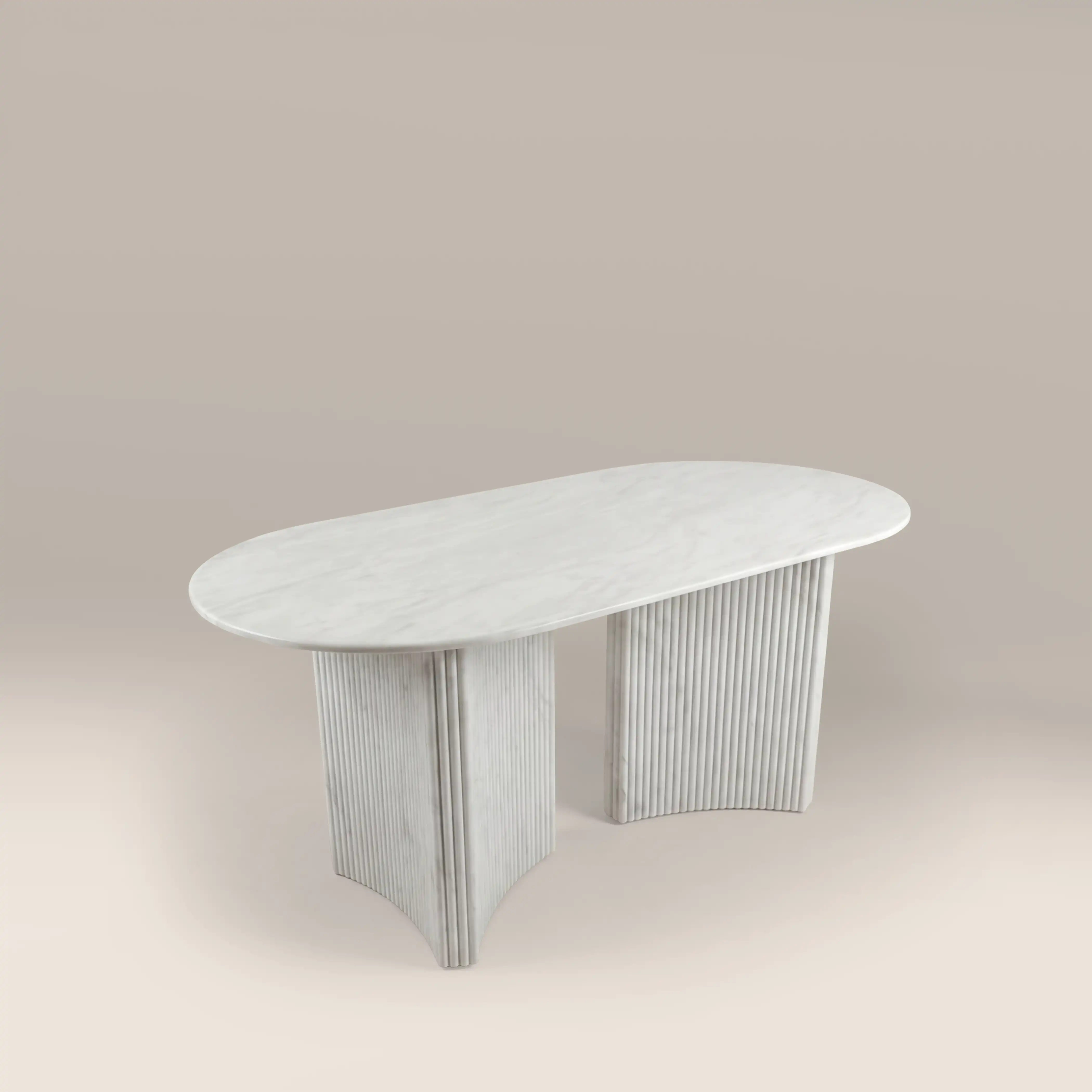 Jace 6 Seat Oval Dining Table | White Carrara Honed Marble Effect Stone - Image 4