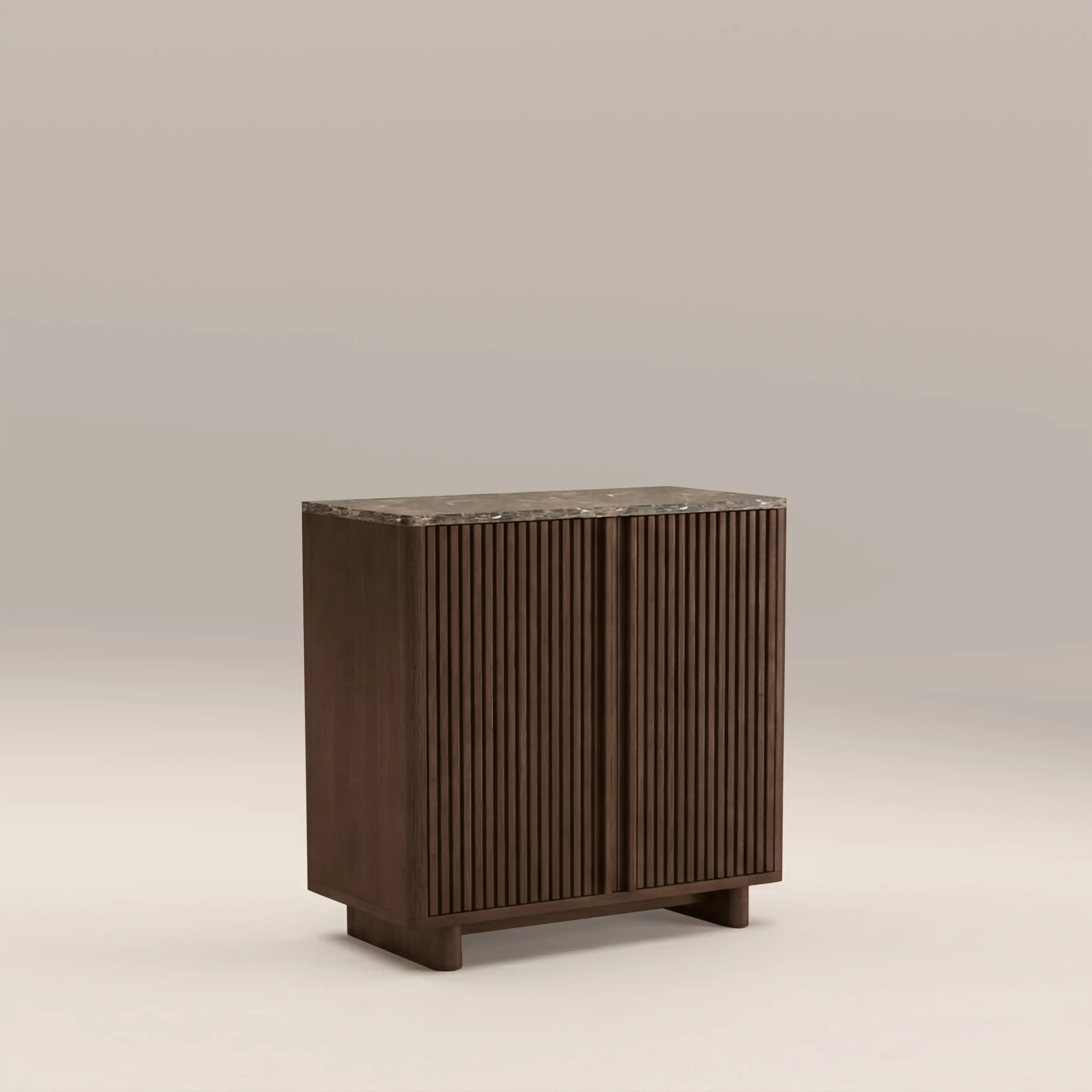Janis 2 Door Sideboard | Emperador Brown Honed Marble & Walnut - Image 3