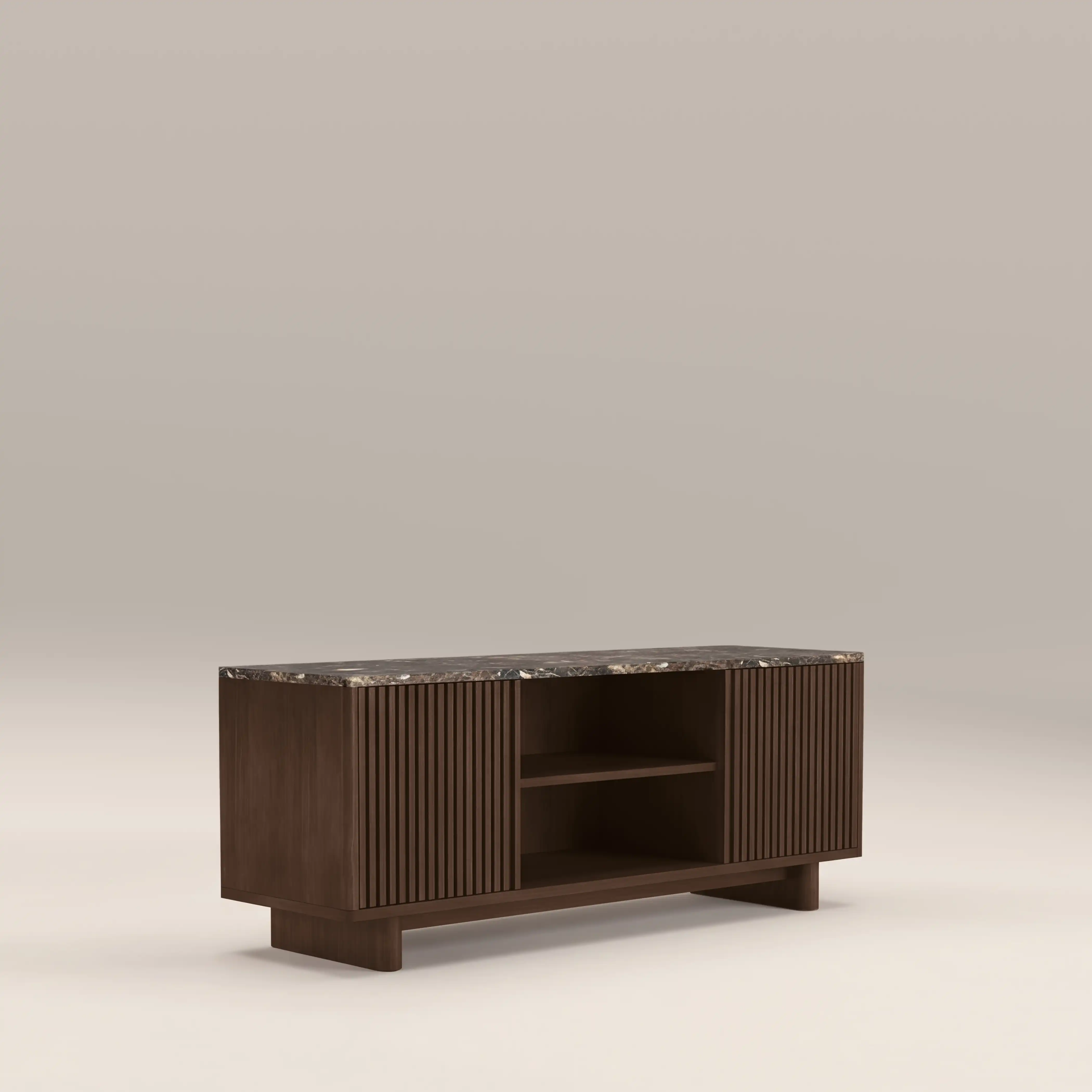 Janis 2 Door TV Stand | Emperador Brown Honed Marble & Walnut - Image 3