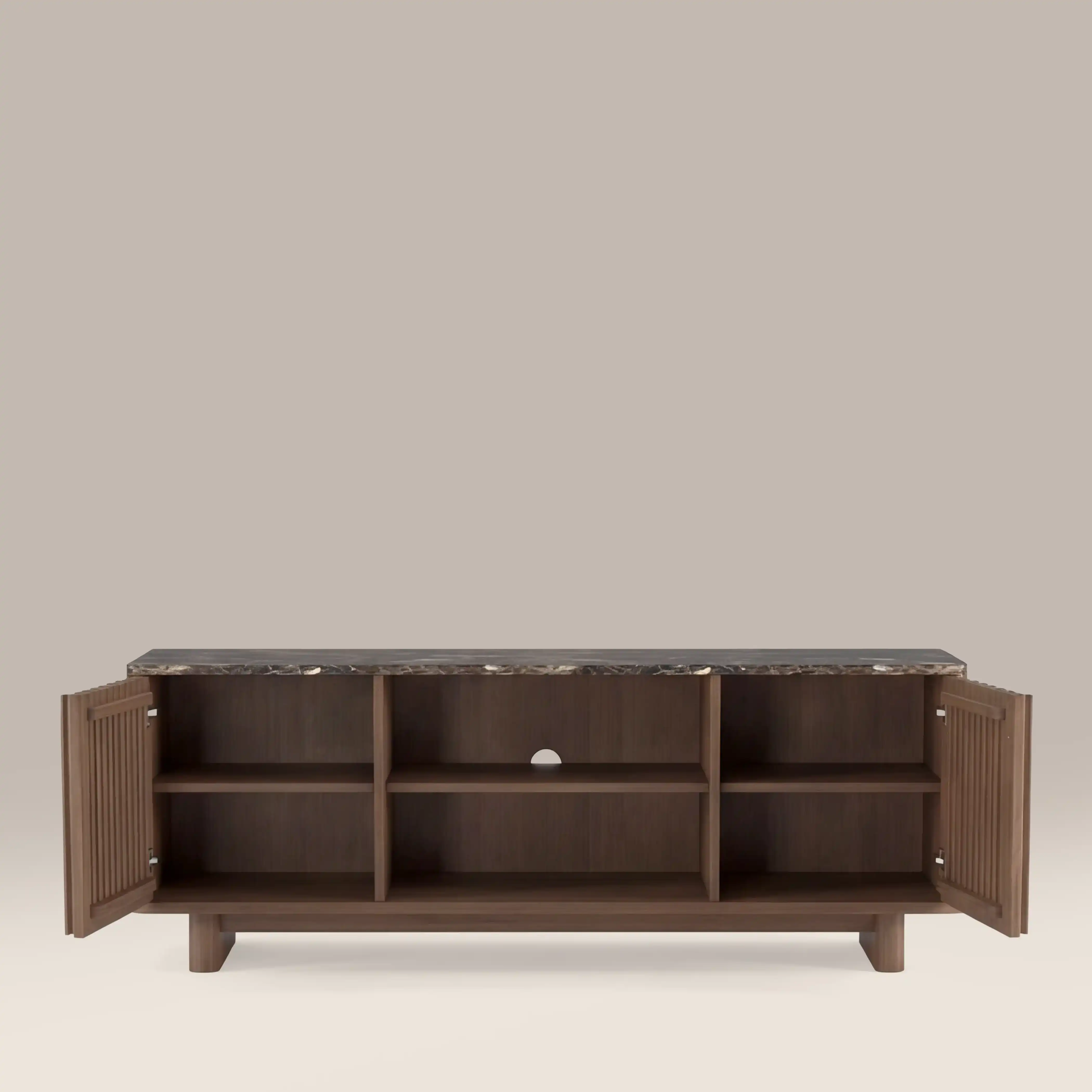 Janis 2 Door TV Stand | Emperador Brown Honed Marble & Walnut - Image 5