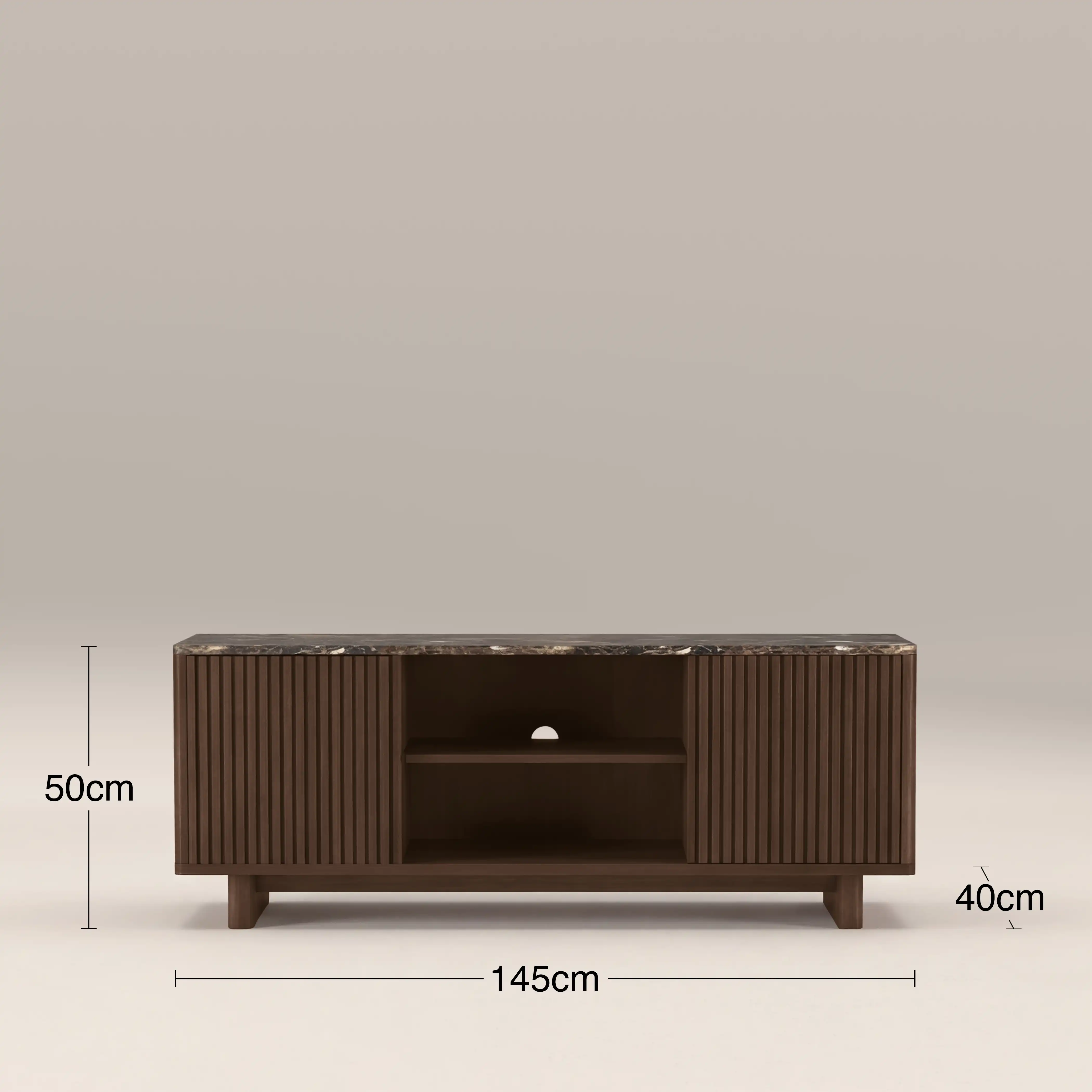 Janis 2 Door TV Stand | Emperador Brown Honed Marble & Walnut - Image 7