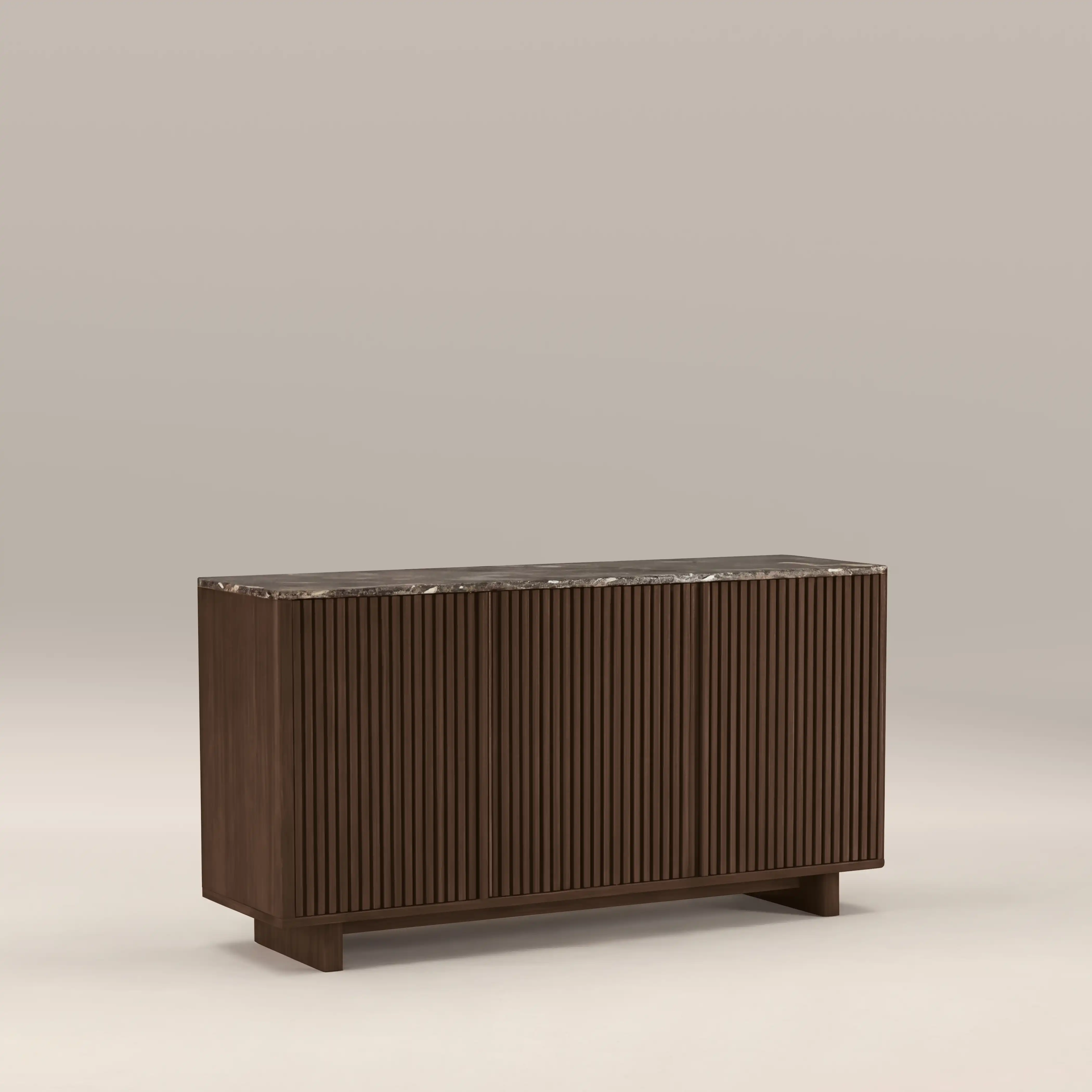 Janis 3 Door Sideboard | Emperador Brown Honed Marble & Walnut - Image 4