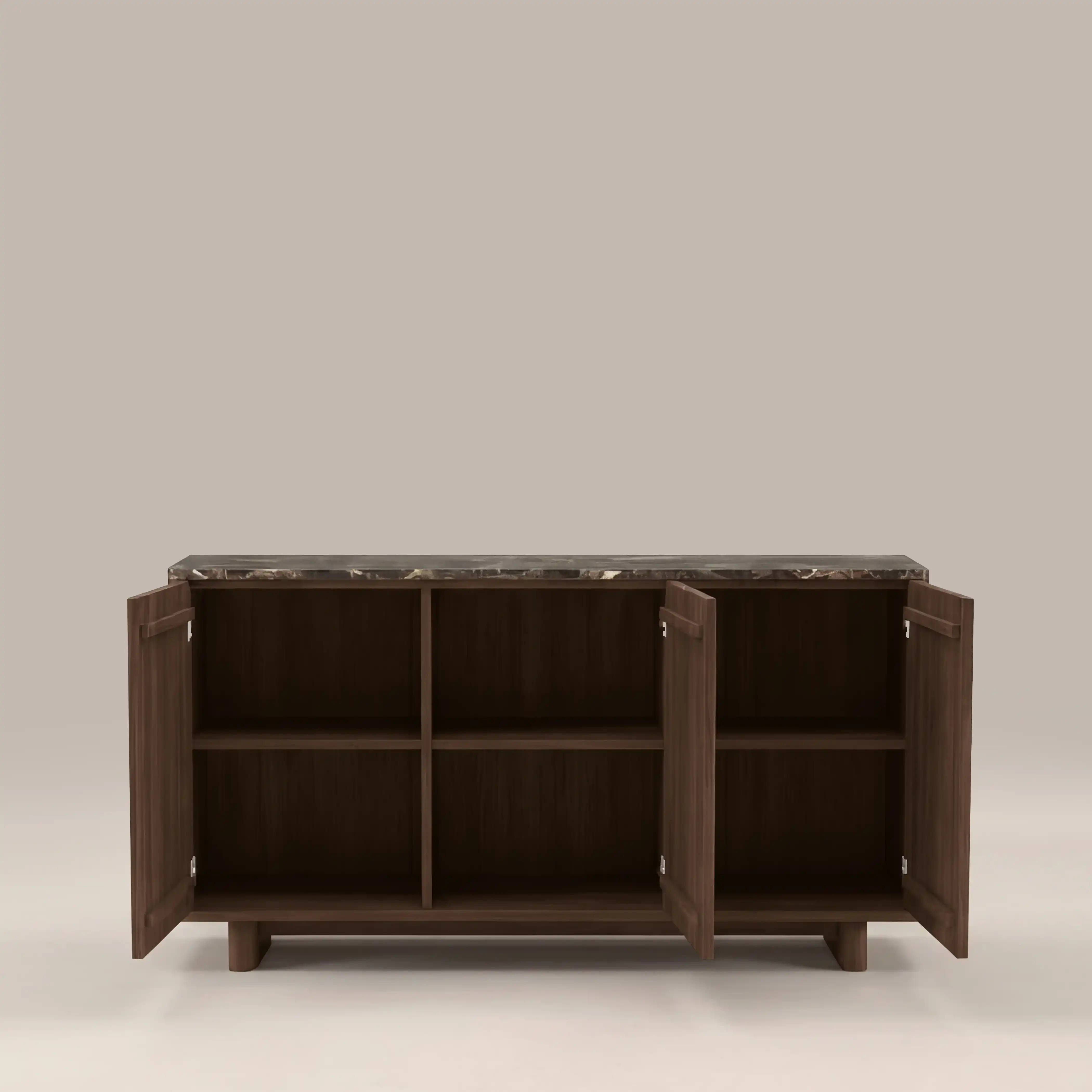 Janis 3 Door Sideboard | Emperador Brown Honed Marble & Walnut - Image 5