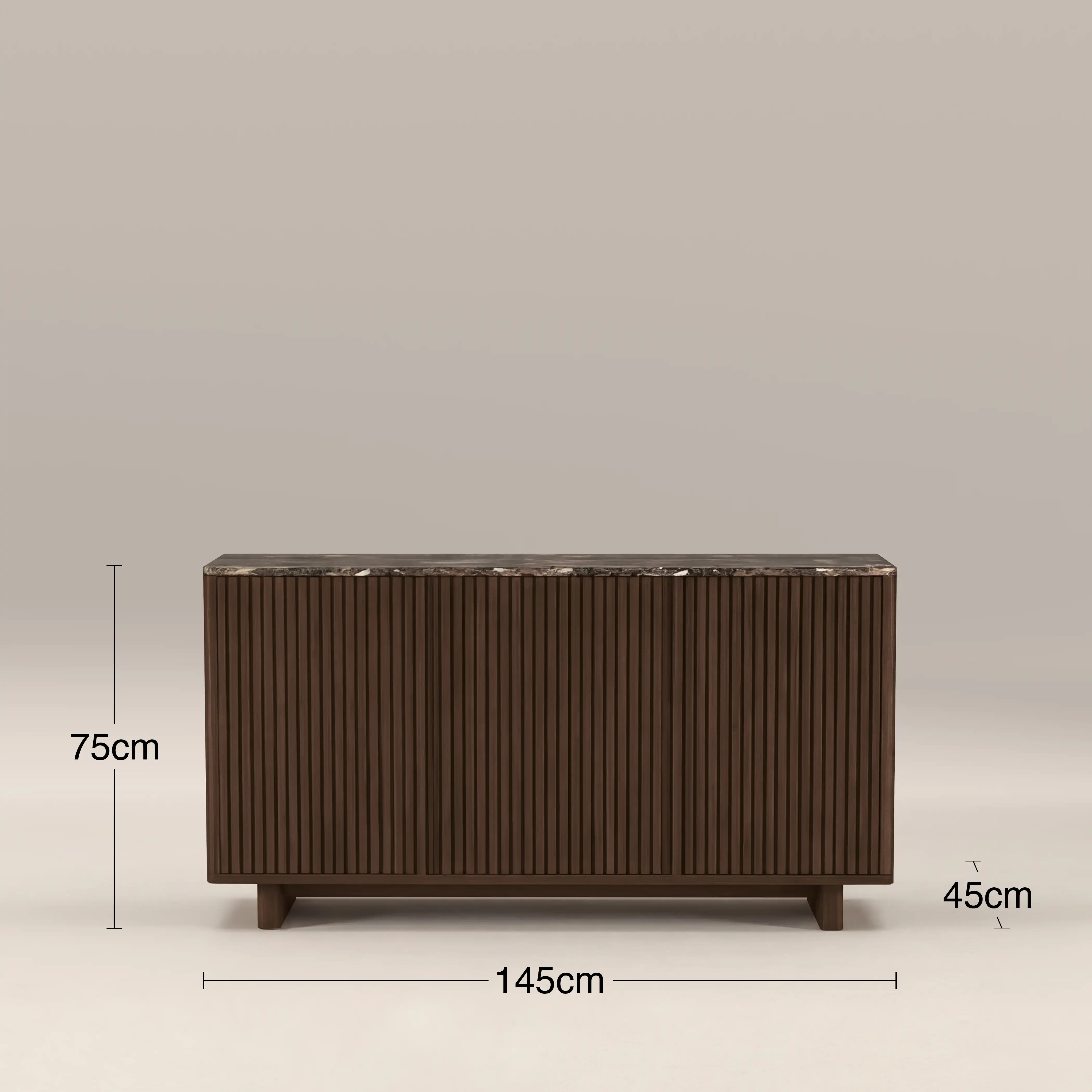 Janis 3 Door Sideboard | Emperador Brown Honed Marble & Walnut - Image 8