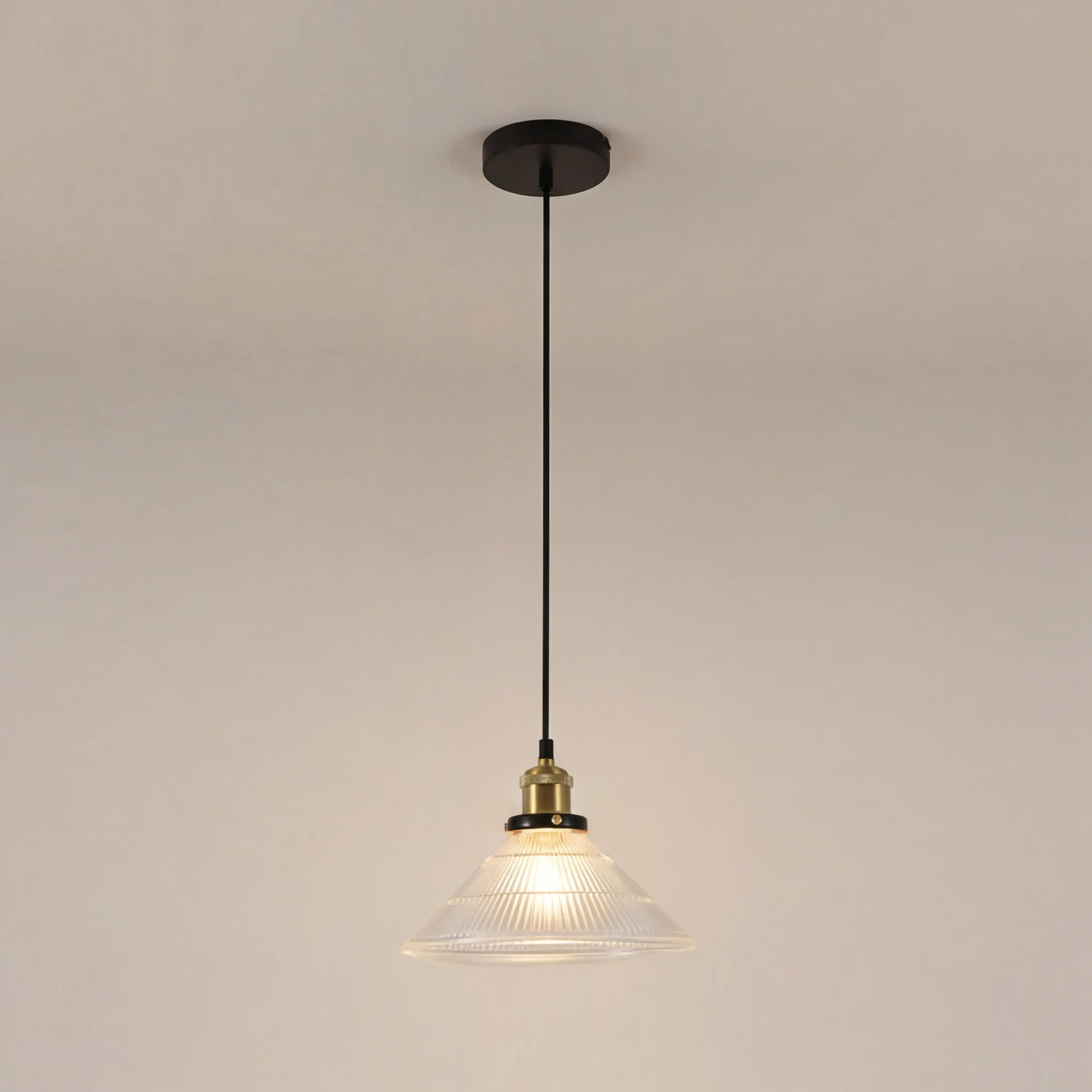 Jude Pendant Light | Ribbed Glass & Antique Brass - Image 3