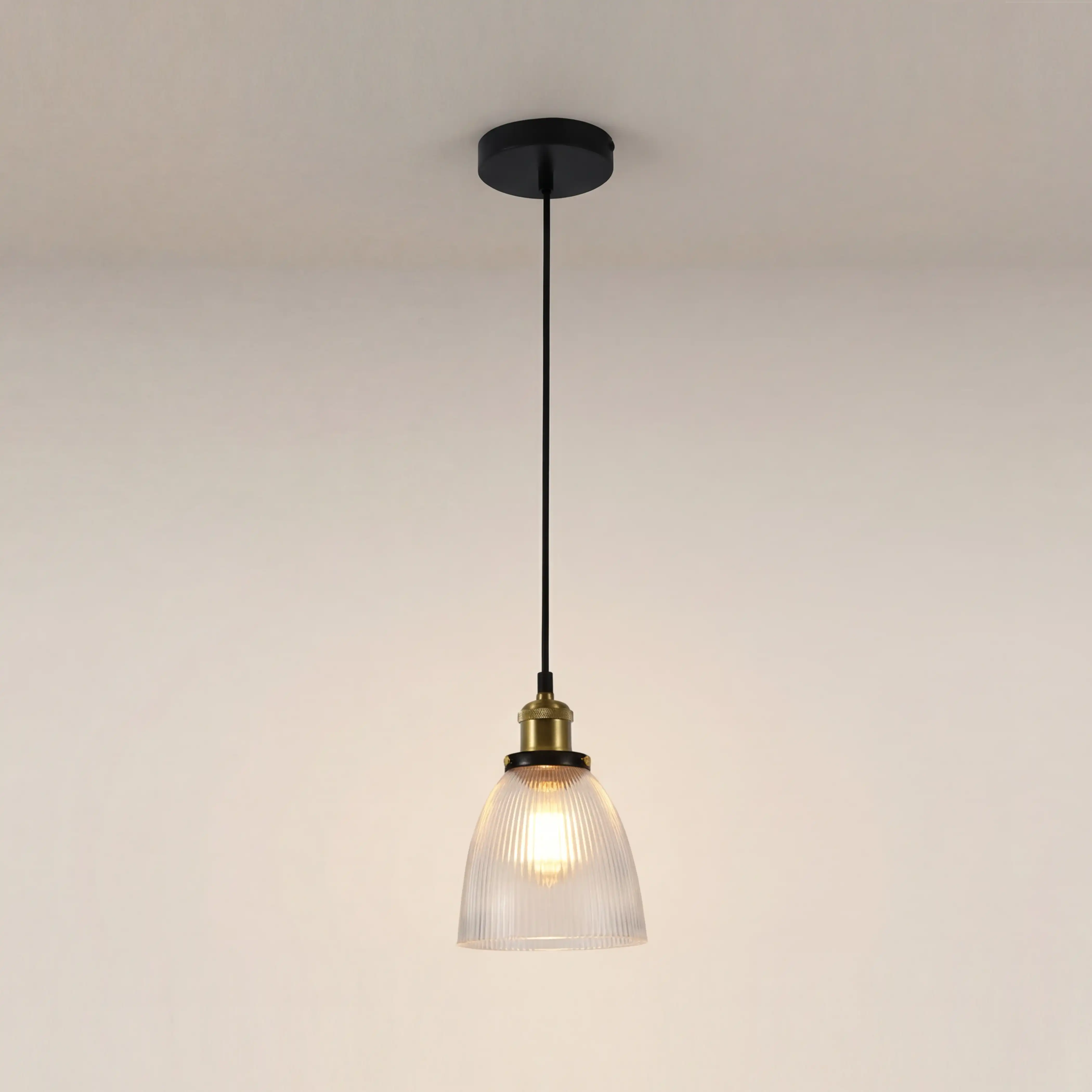 Keaton Pendant Light | Ribbed Glass & Antique Brass - Image 3