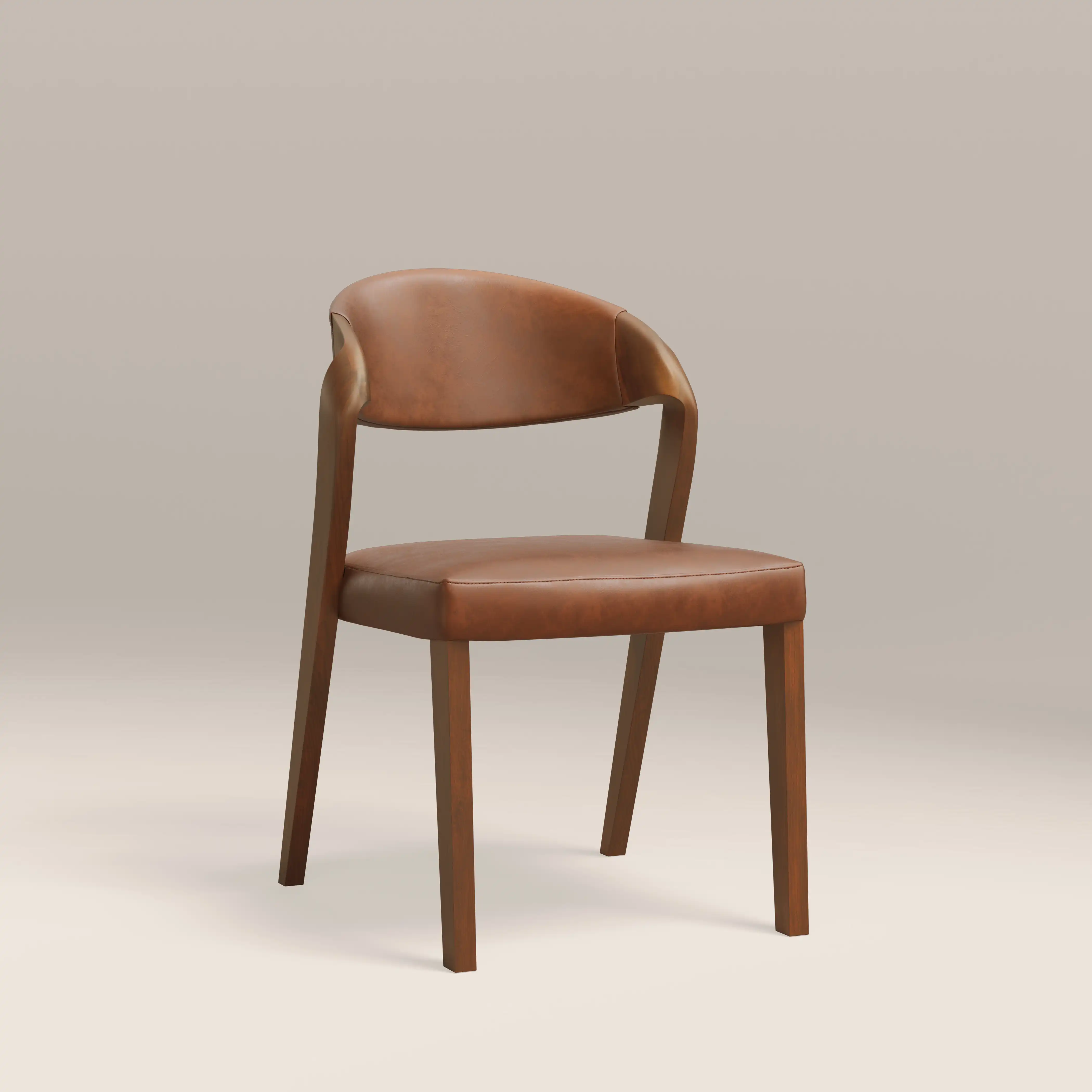 Kennedy Dining Chair | Vintage Tan Faux Leather & Walnut - Image 2