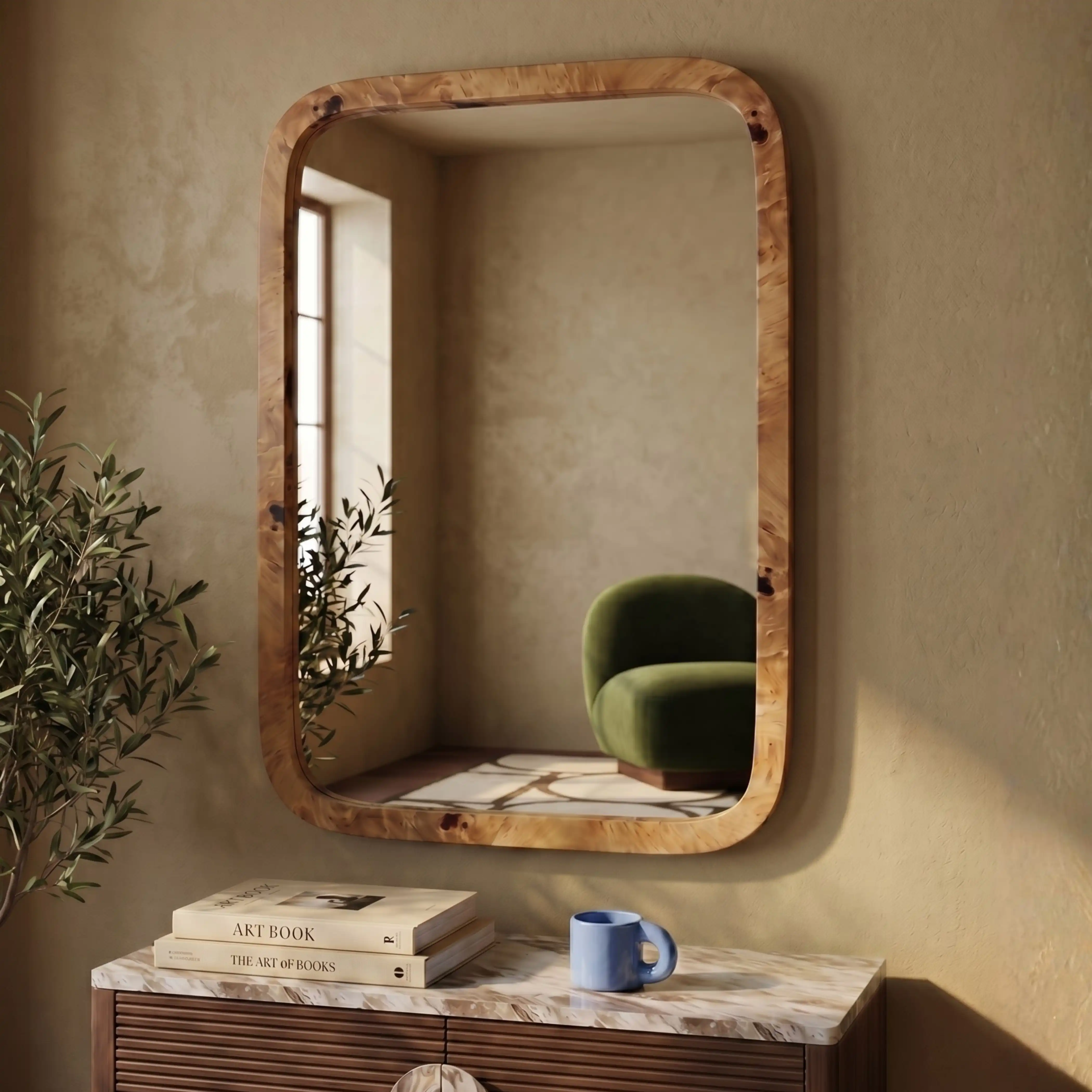 Kolson Rectangle Wall Mirror, 76 x 53 cm| Burl Wood
