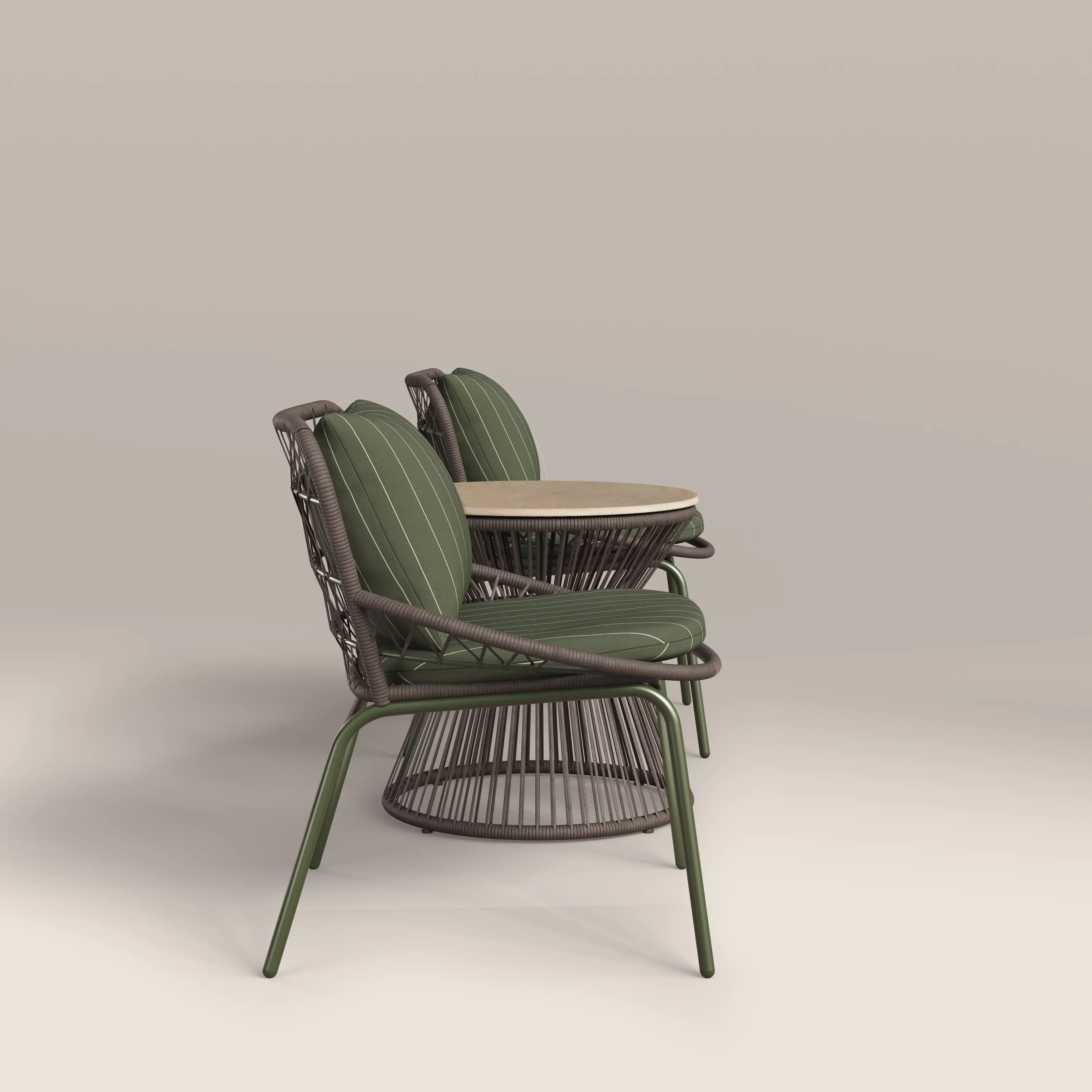 Loren Garden Bistro Lounge Set | Moss Green Stripe & Rattan - Image 6
