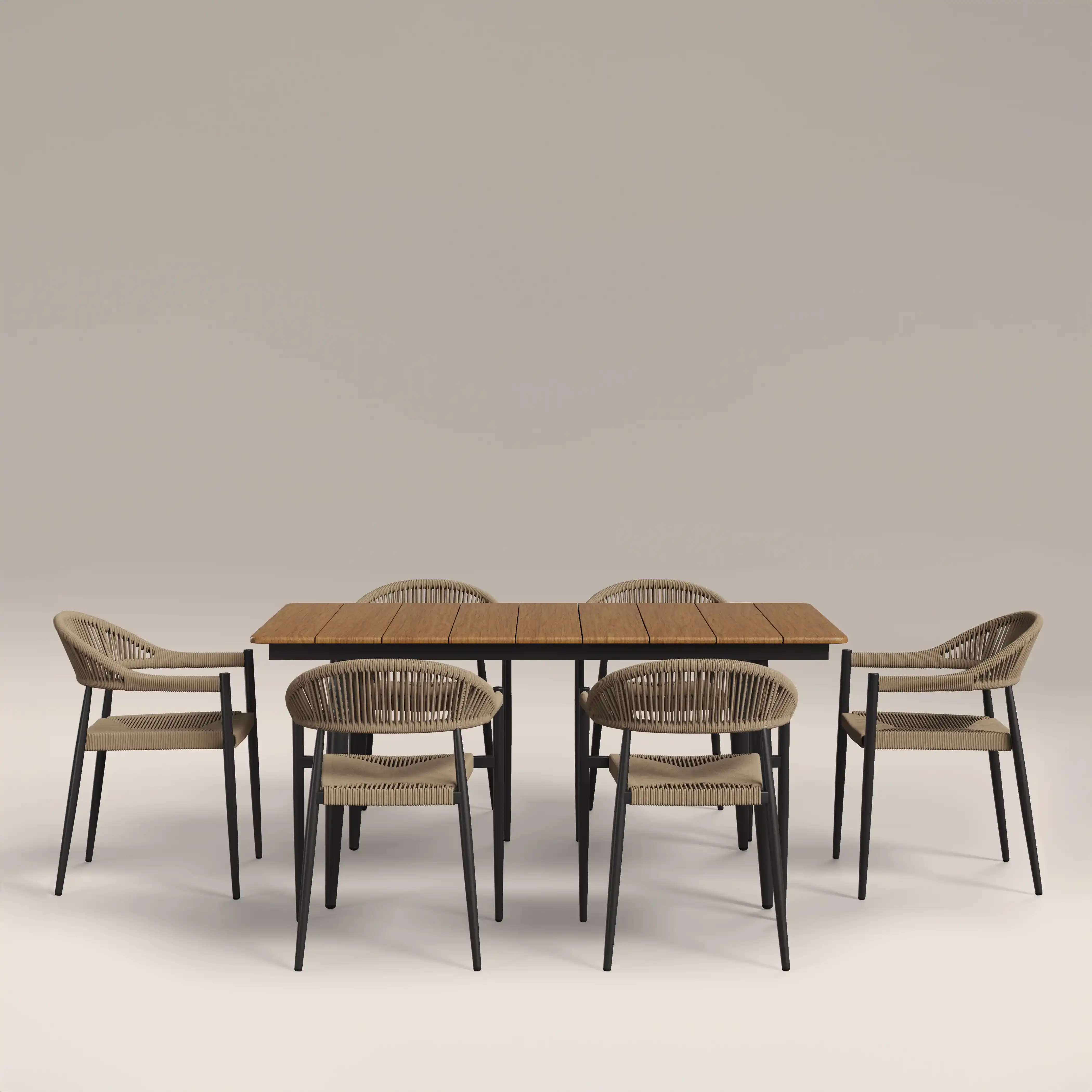Lorenzo 6 Seat Garden Dining Set | Oak  & Beige - Image 2