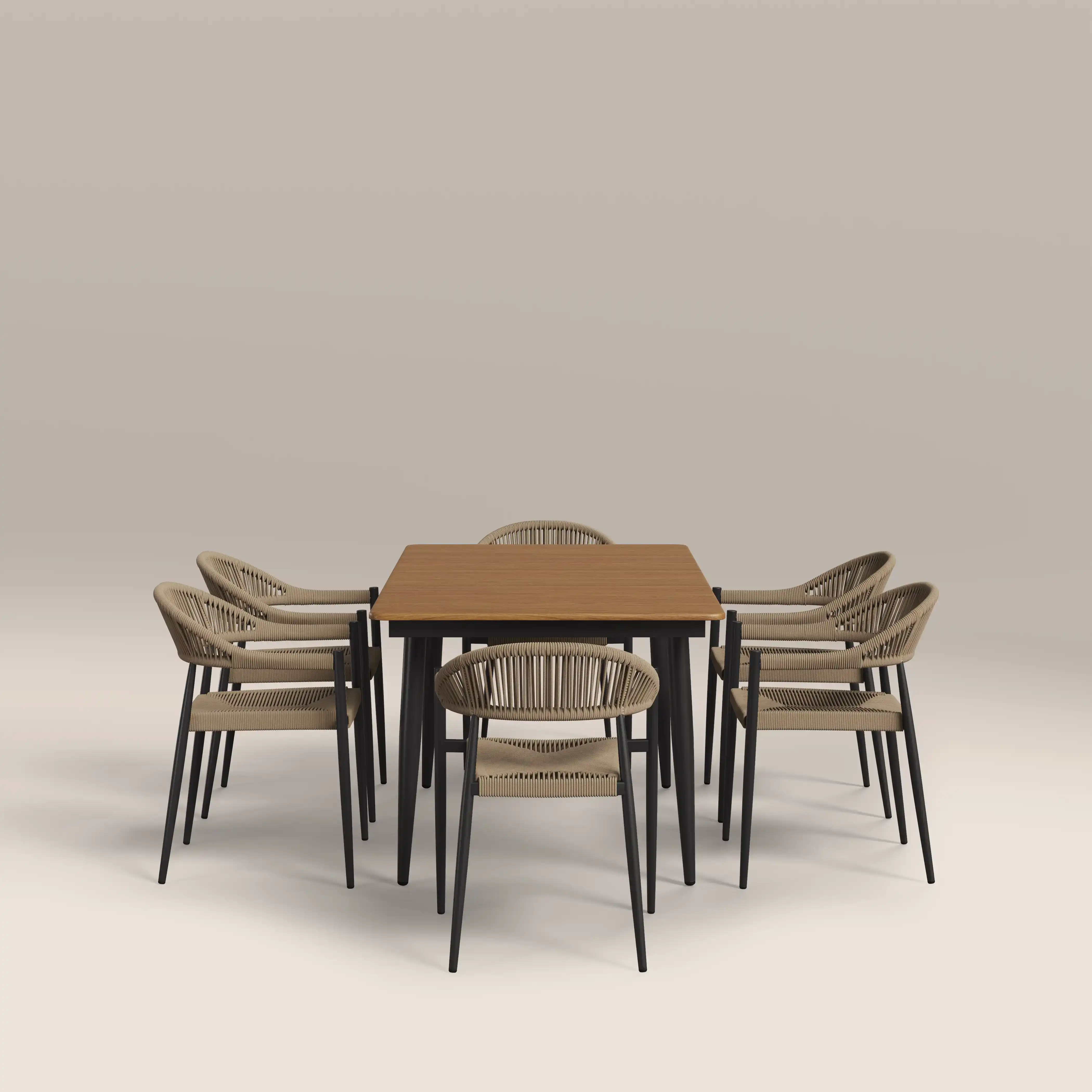 Lorenzo 6 Seat Garden Dining Set | Oak  & Beige - Image 5