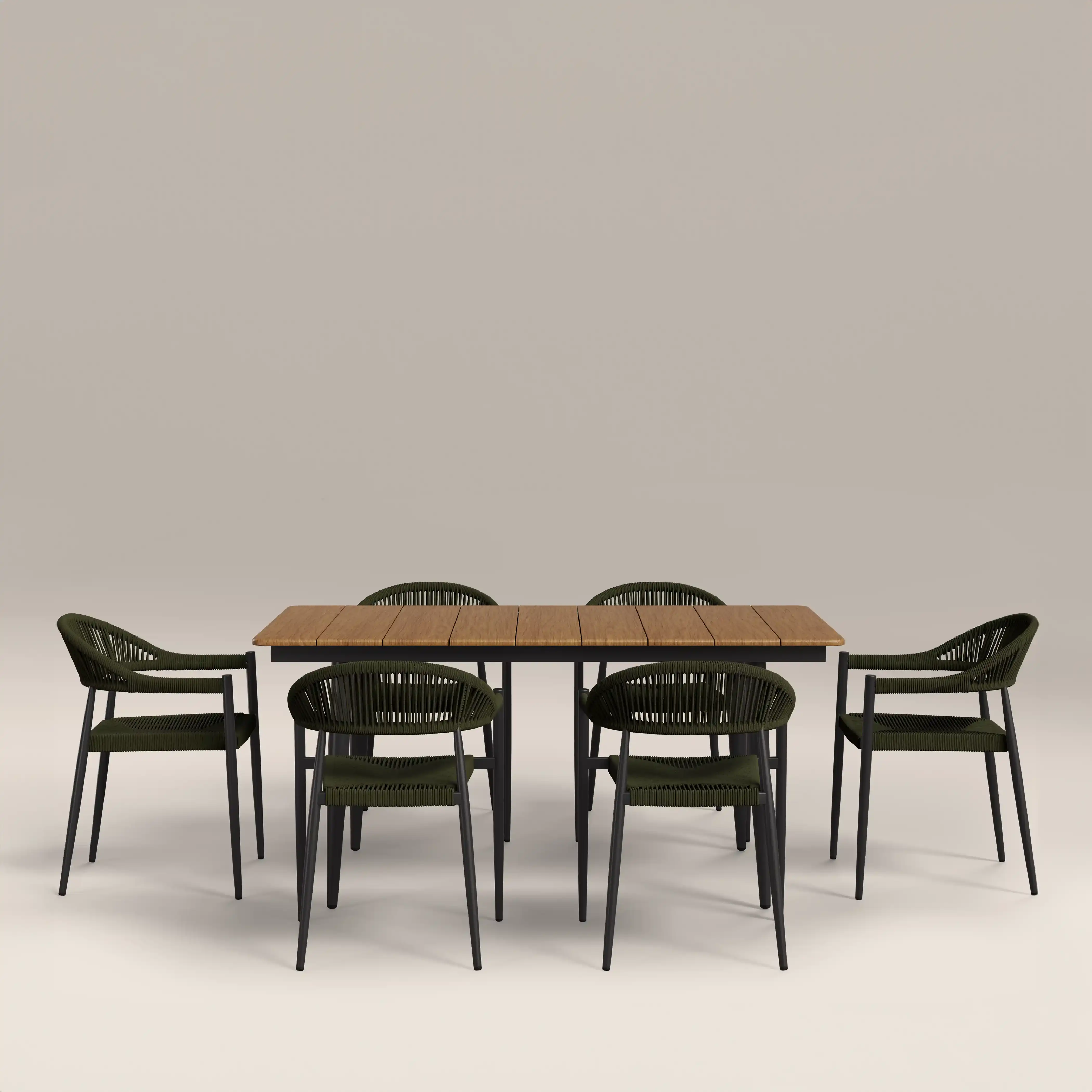 Lorenzo 6 Seat Garden Dining Set | Oak  & Olive Green - Image 2
