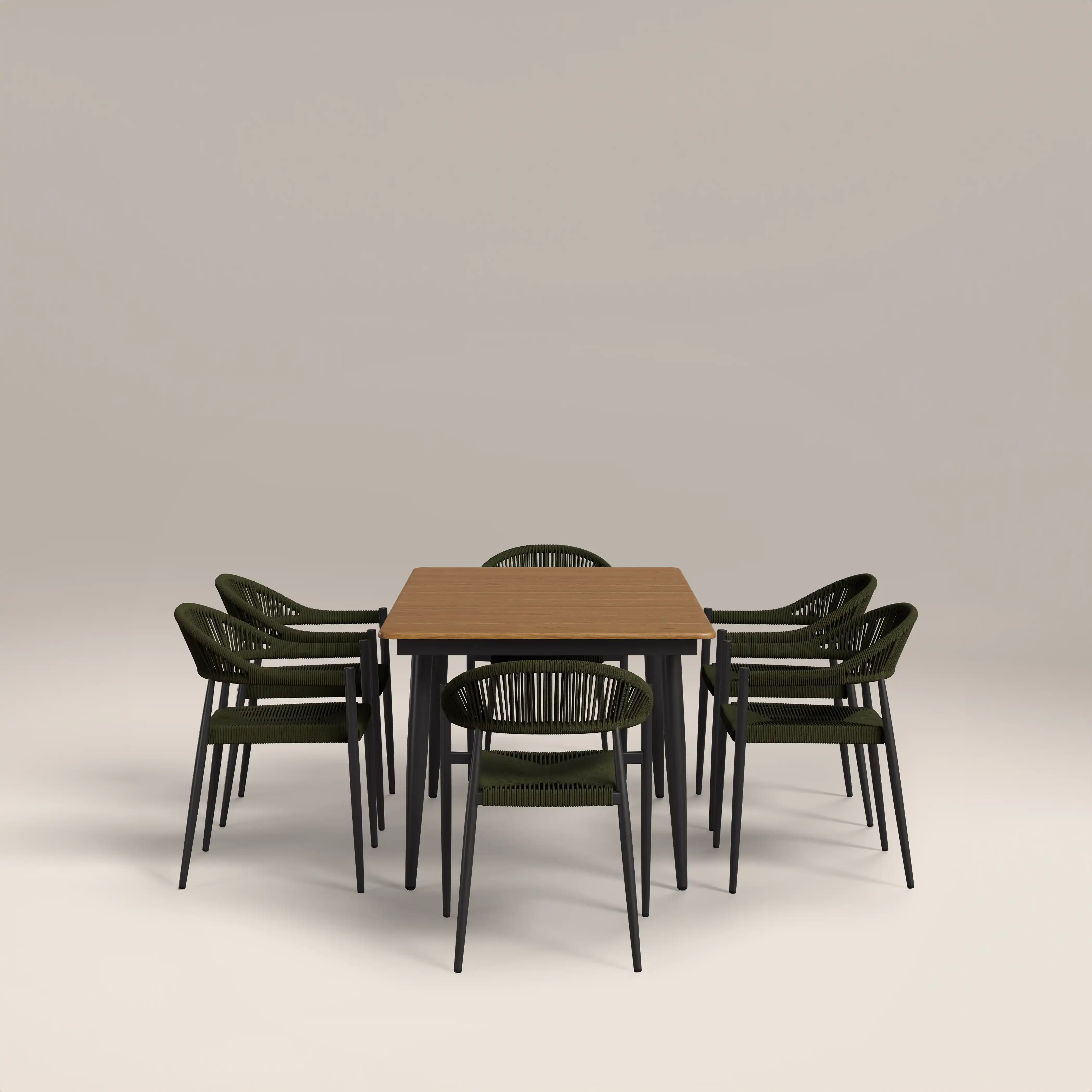 Lorenzo 6 Seat Garden Dining Set | Oak  & Olive Green - Image 5
