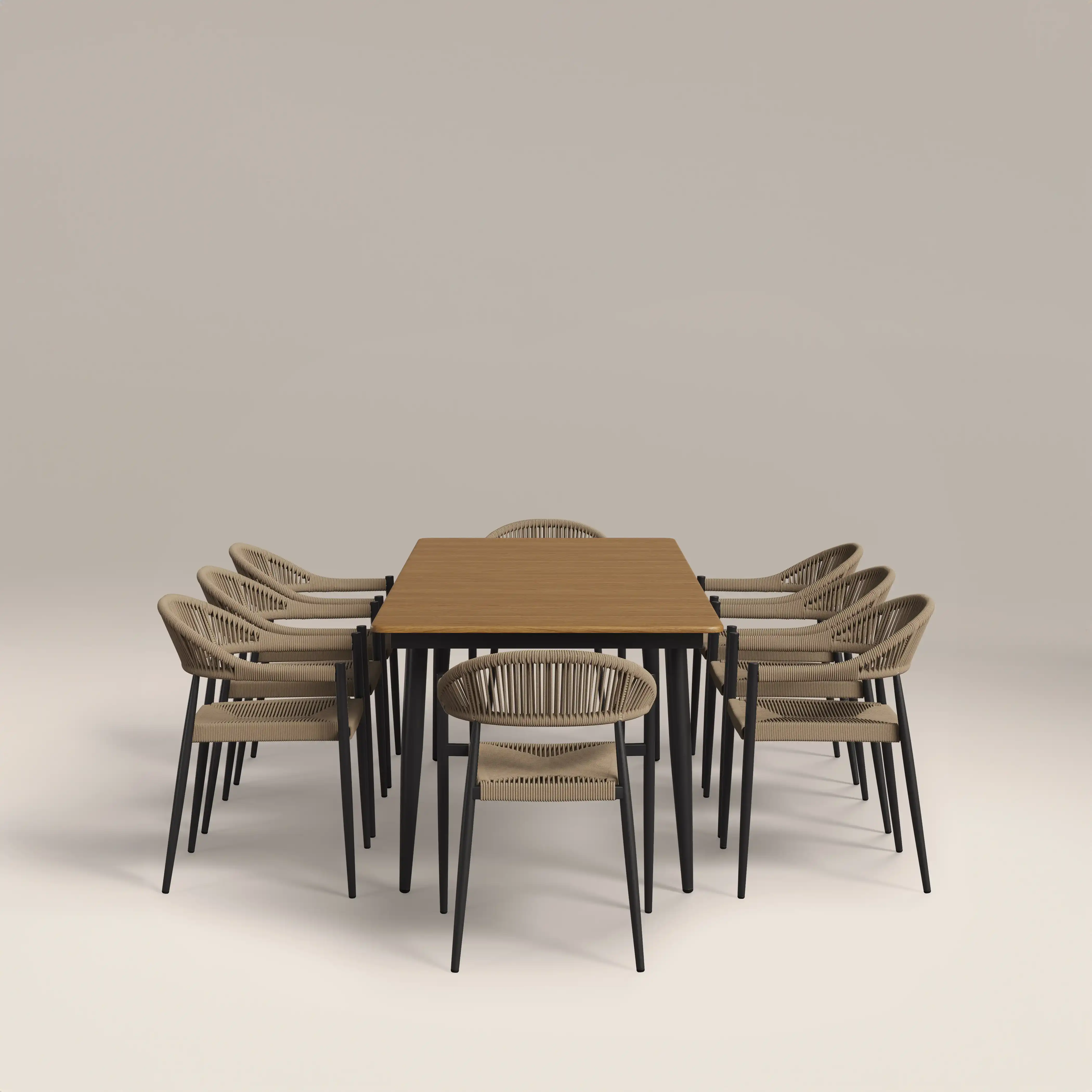 Lorenzo 8 Seat Garden Dining Set | Oak & Beige - Image 5