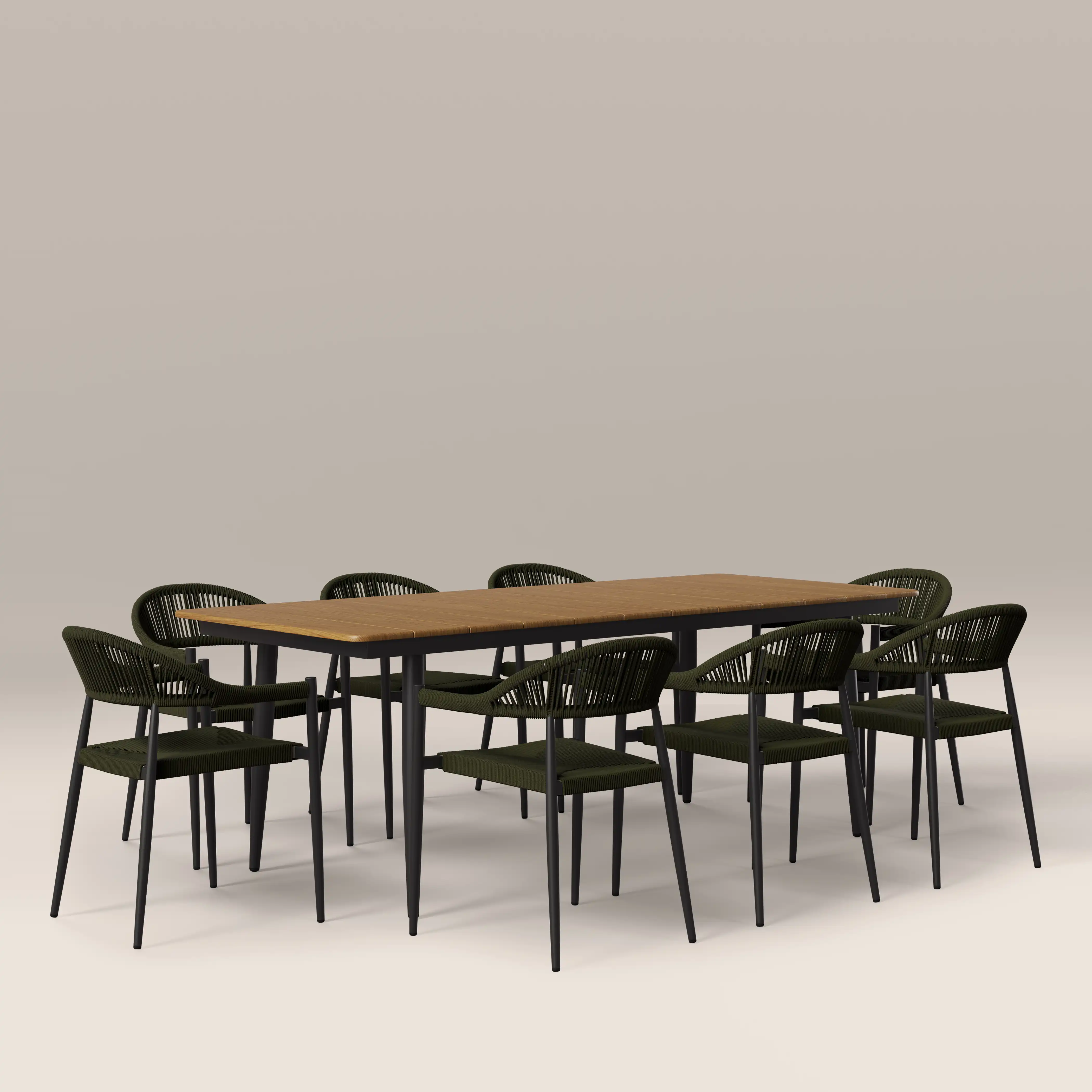 Lorenzo 8 Seat Garden Dining Set |  Oak & Olive Green - Image 4