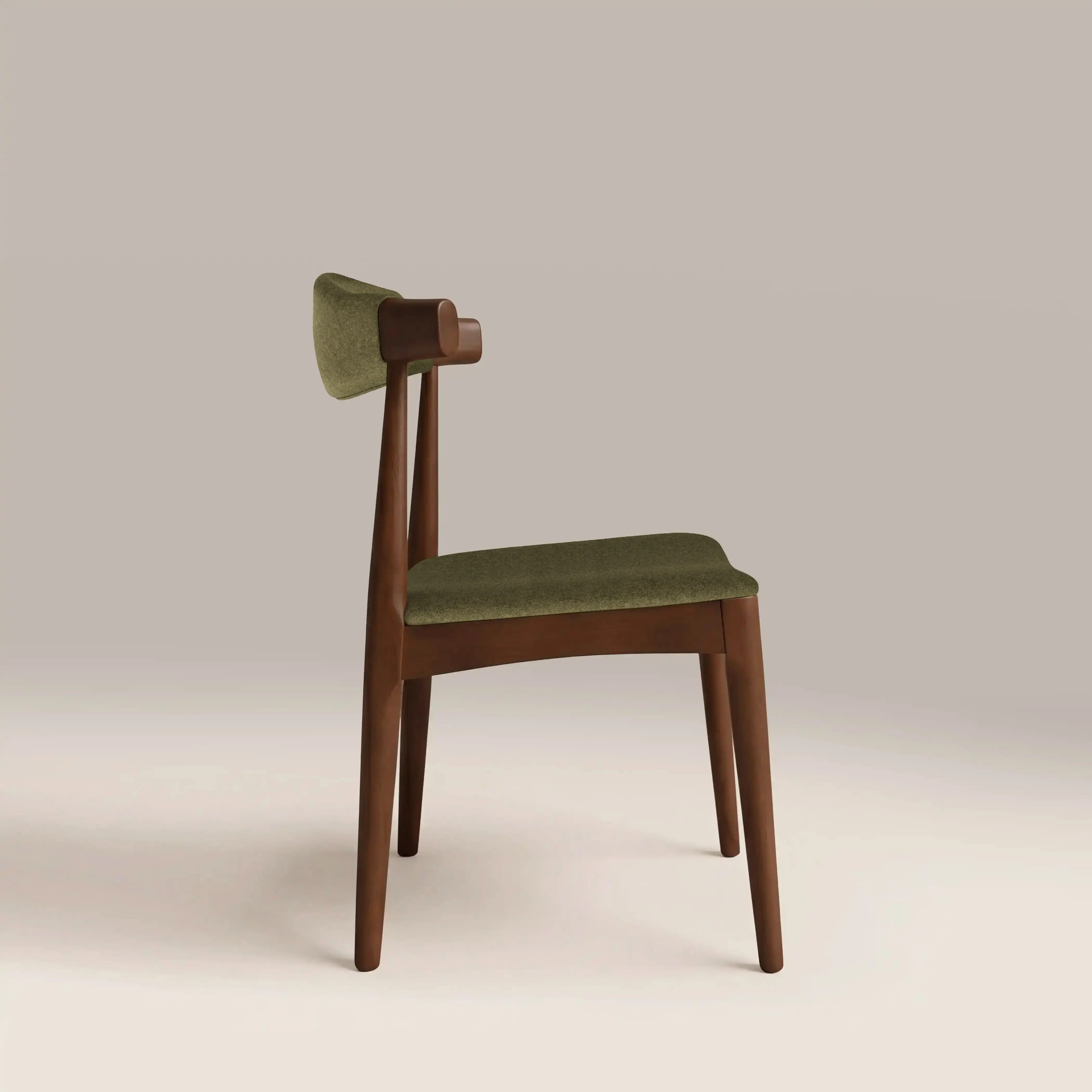 Marton Wooden Dining Chair | Moss Green Sustainable Mohair Velvet & Walnut - Image 4