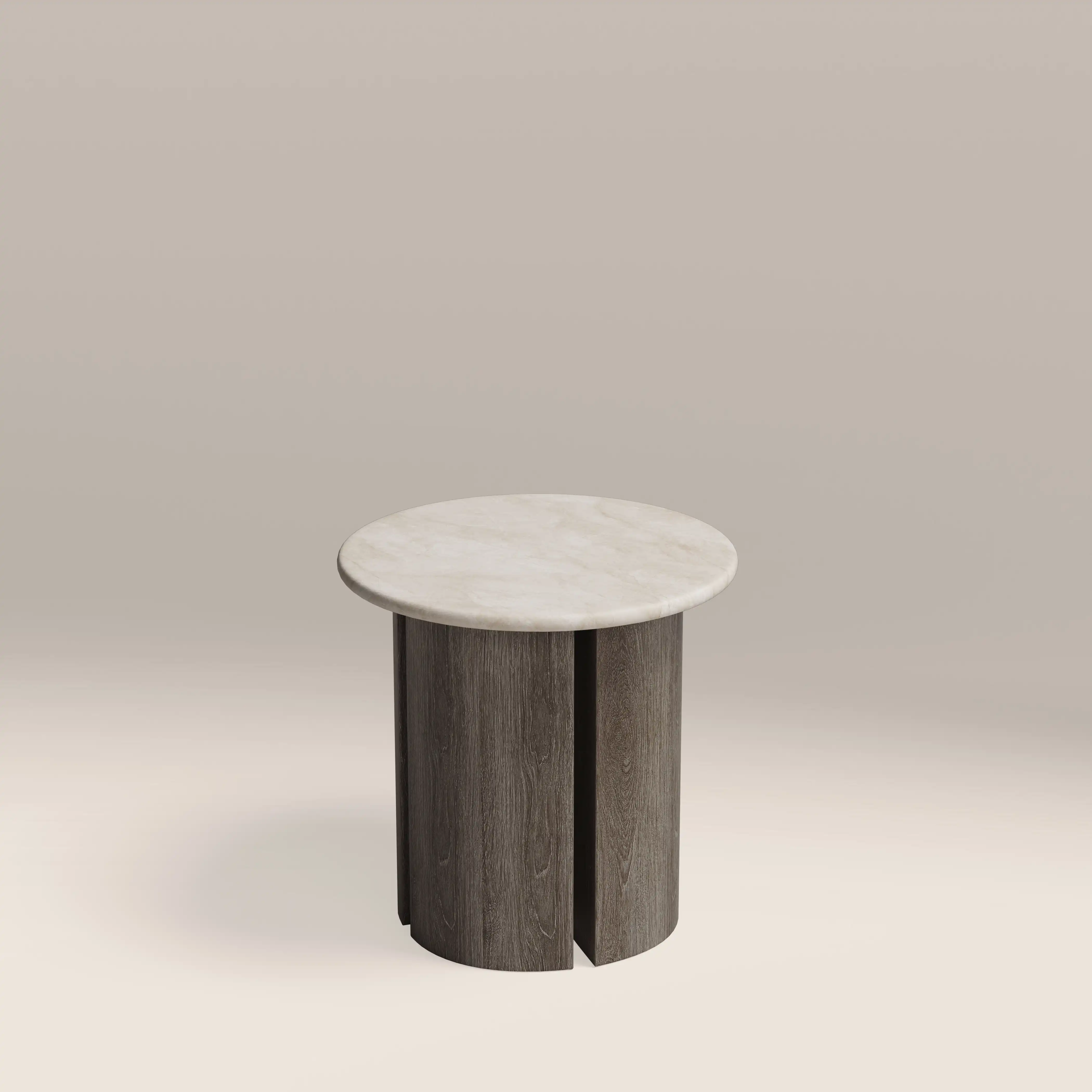 Maui Round Side Table | White Honed Marble Effect Stone & Smoked Grey Oak - Image 4