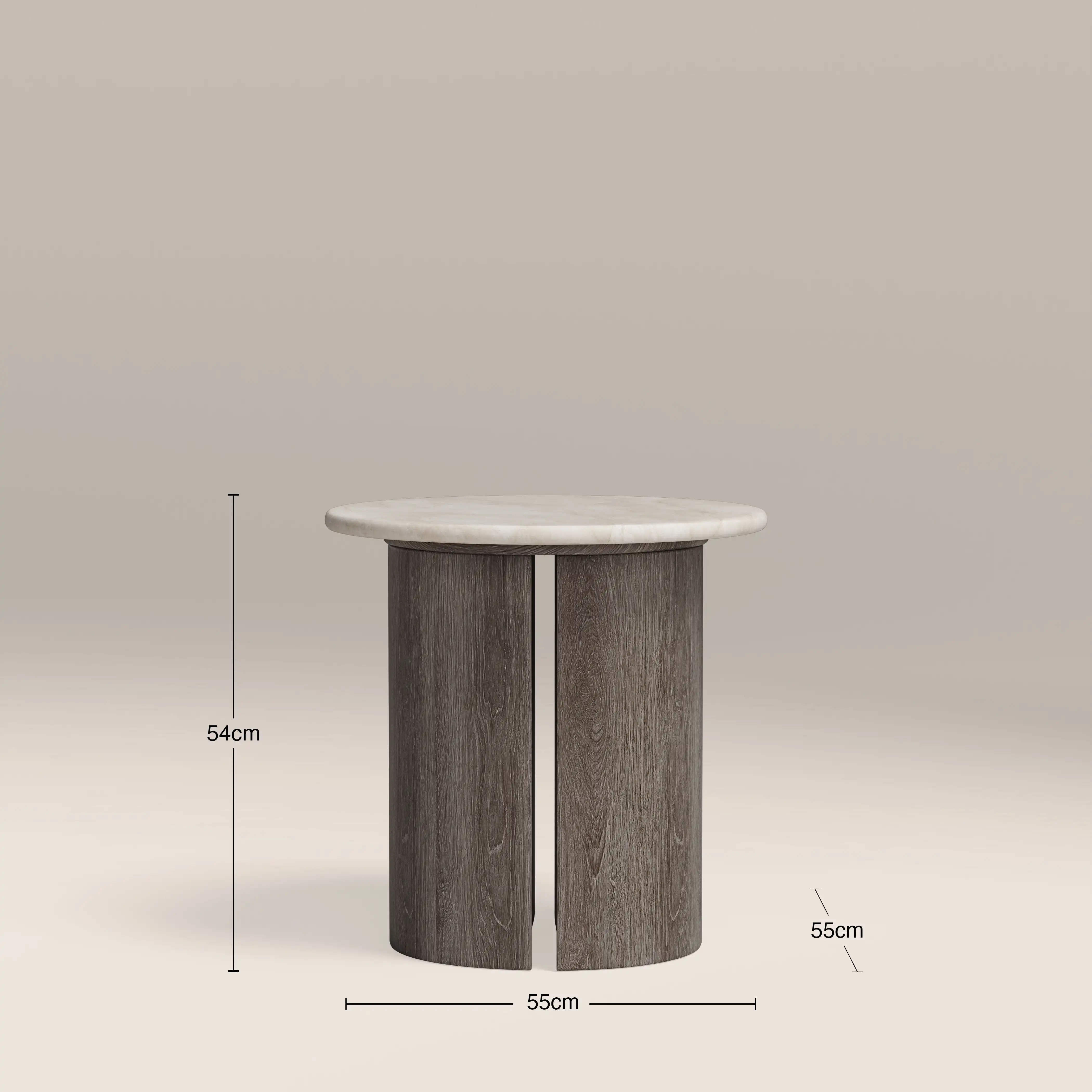 Maui Round Side Table | White Honed Marble Effect Stone & Smoked Grey Oak - Image 5