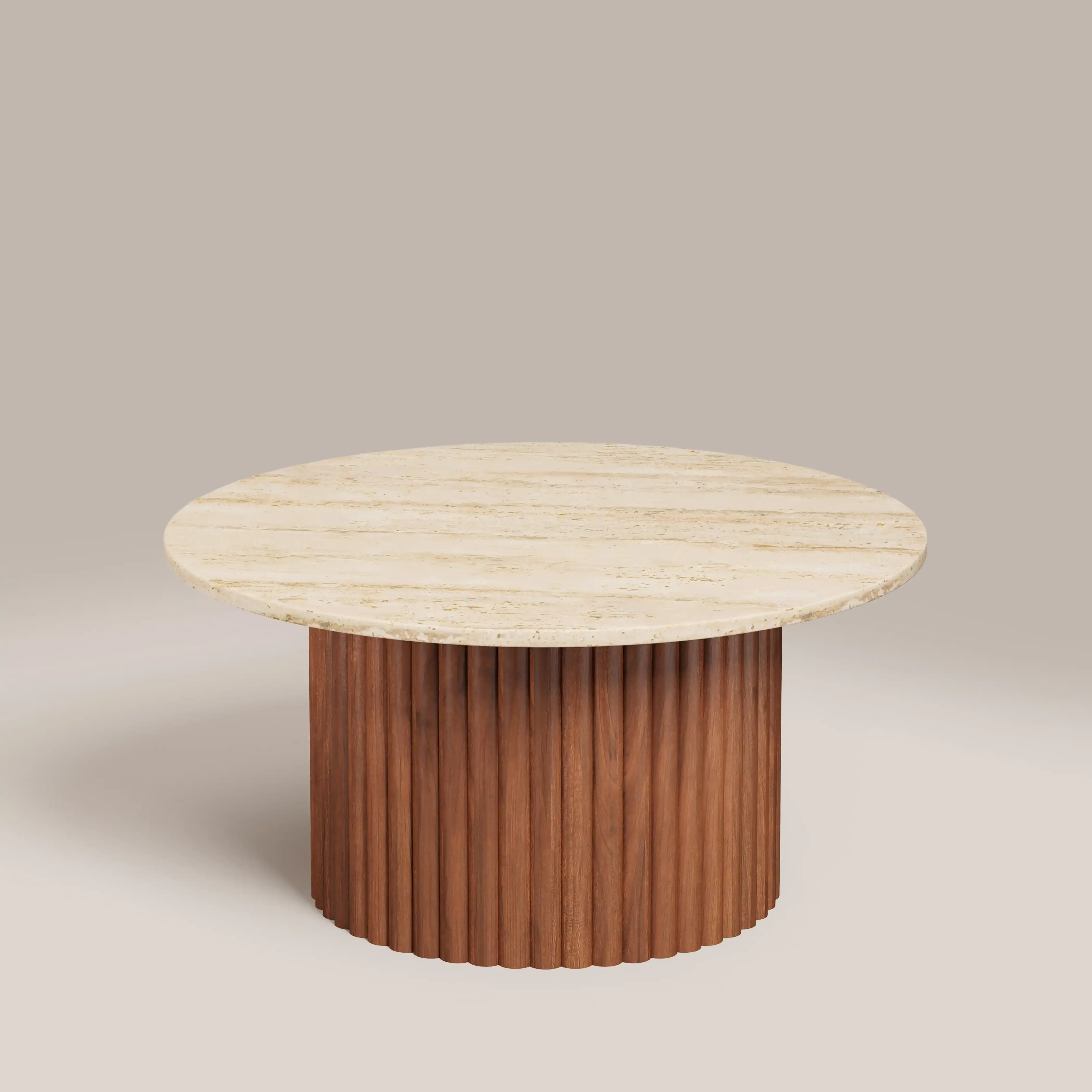 Medby Round Coffee Table | Natural Travertine & Walnut - Image 2