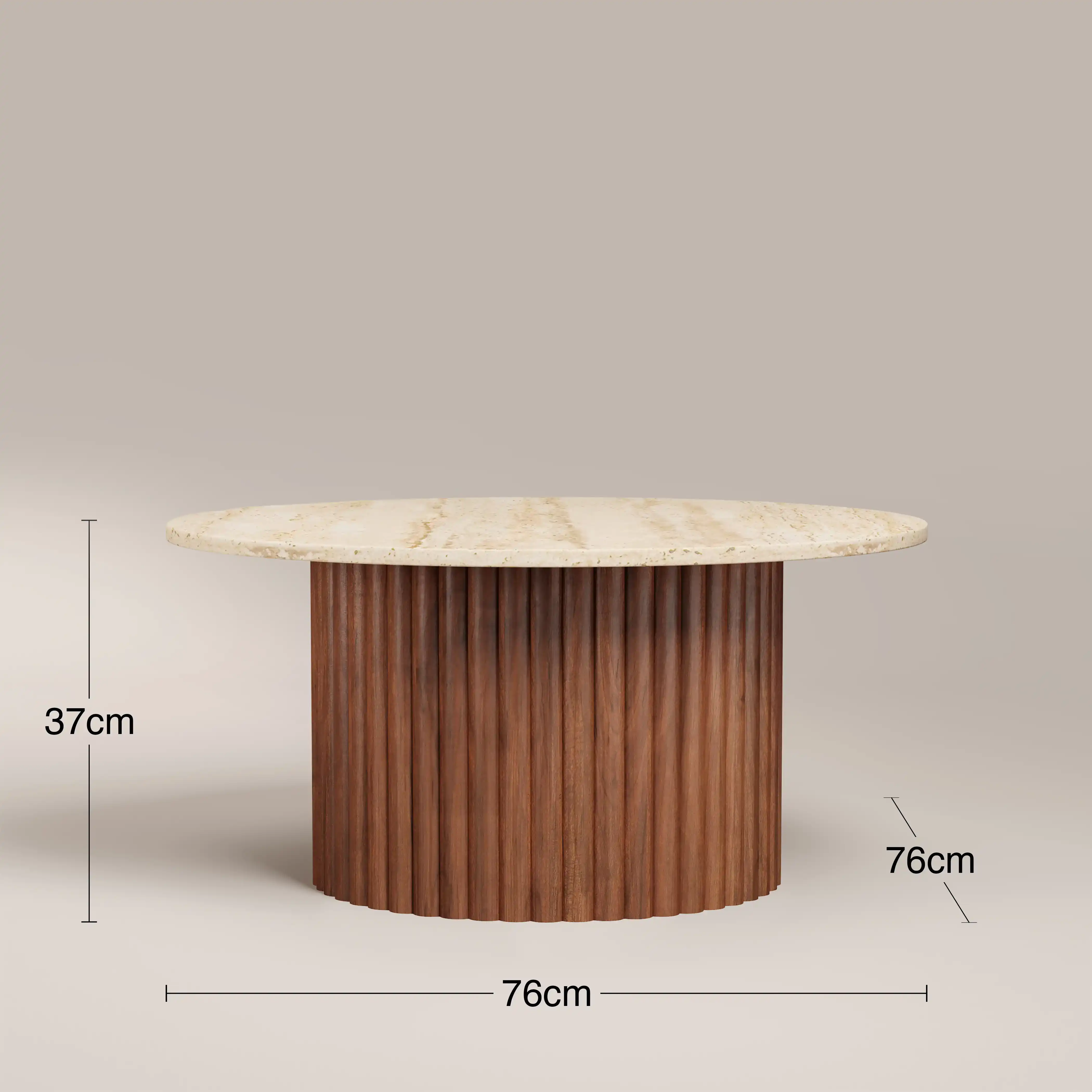 Medby Round Coffee Table | Natural Travertine & Walnut - Image 4
