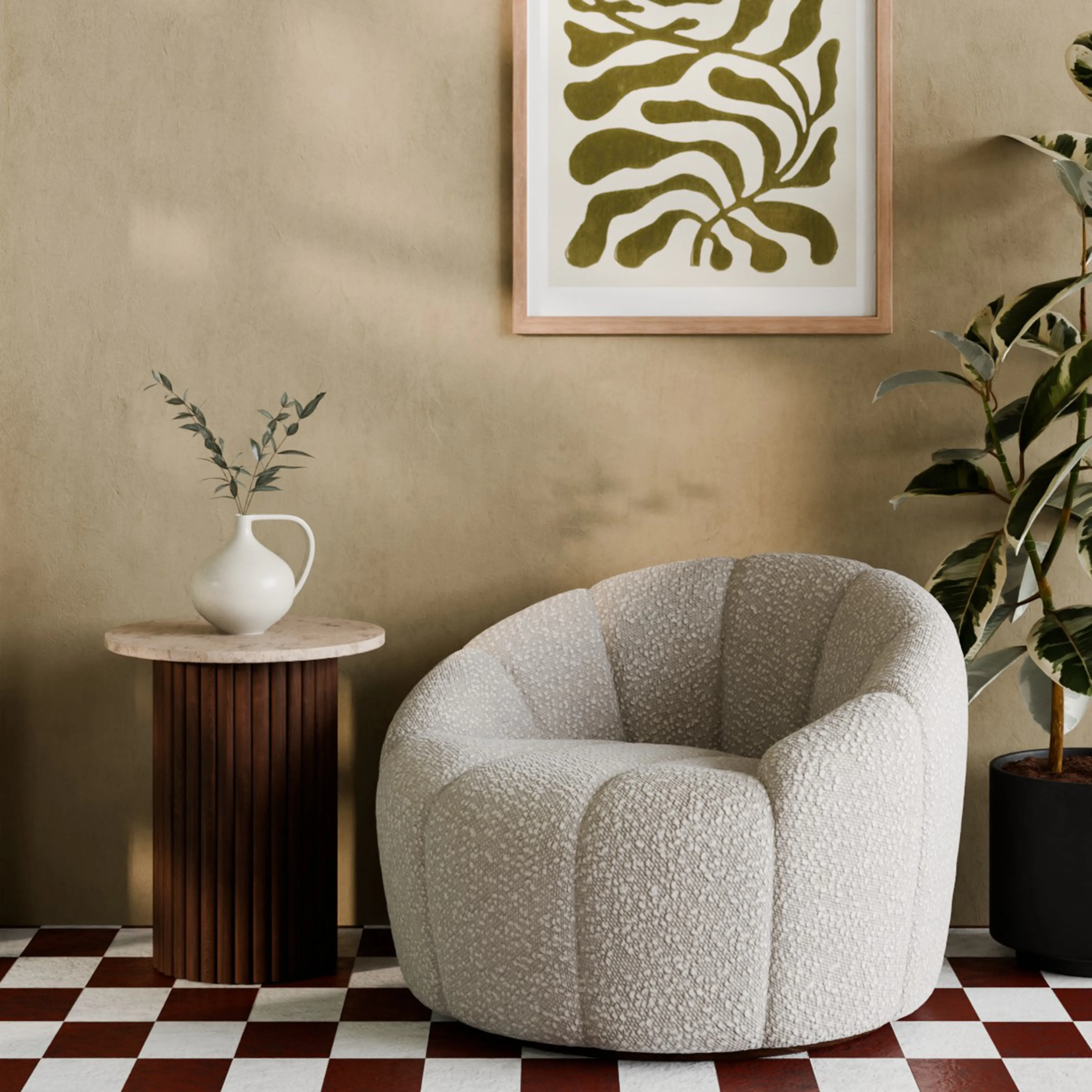 Medby Round Side Table | Natural Travertine & Walnut - Image 2