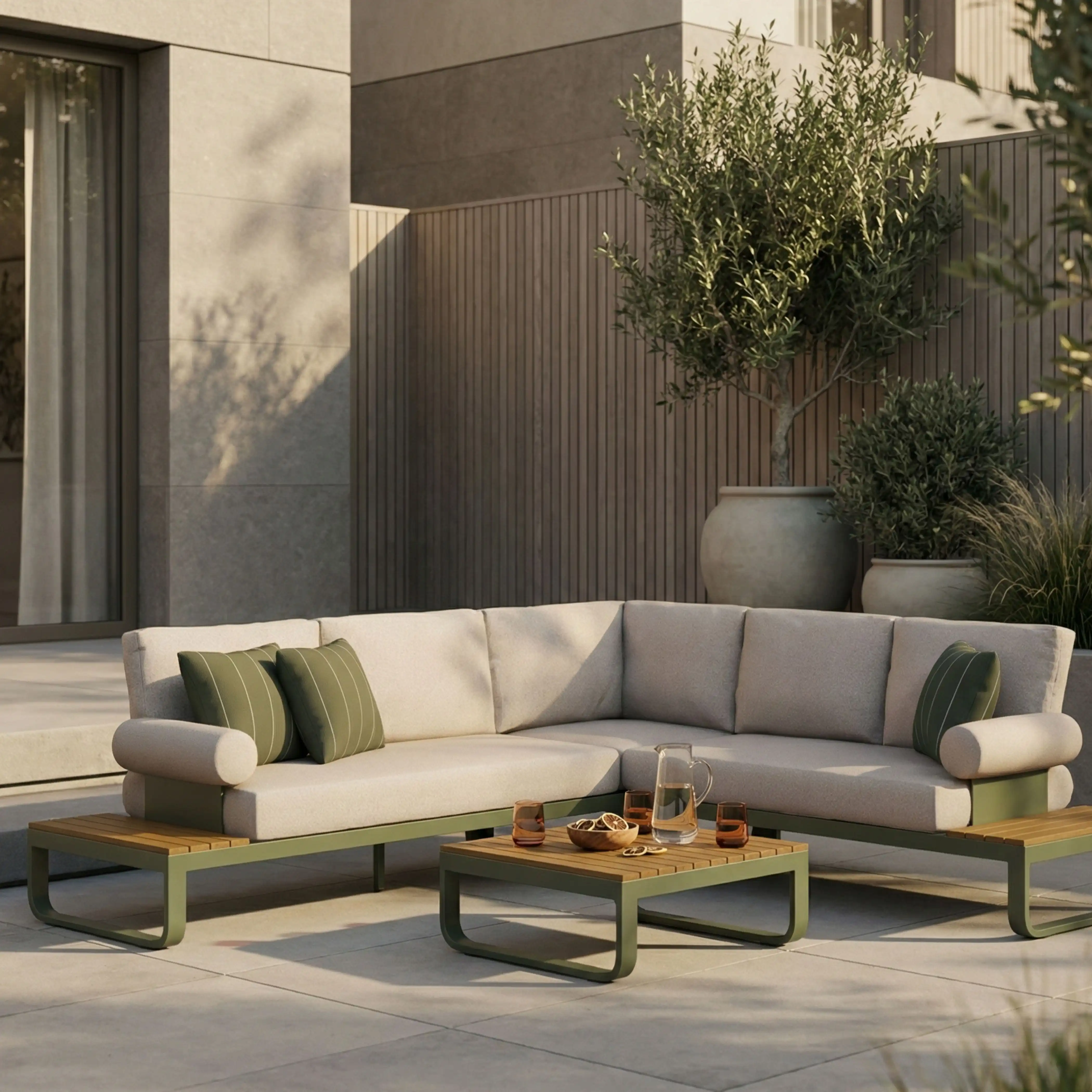 Milo Garden Corner Sofa Set | Natural & Moss Green