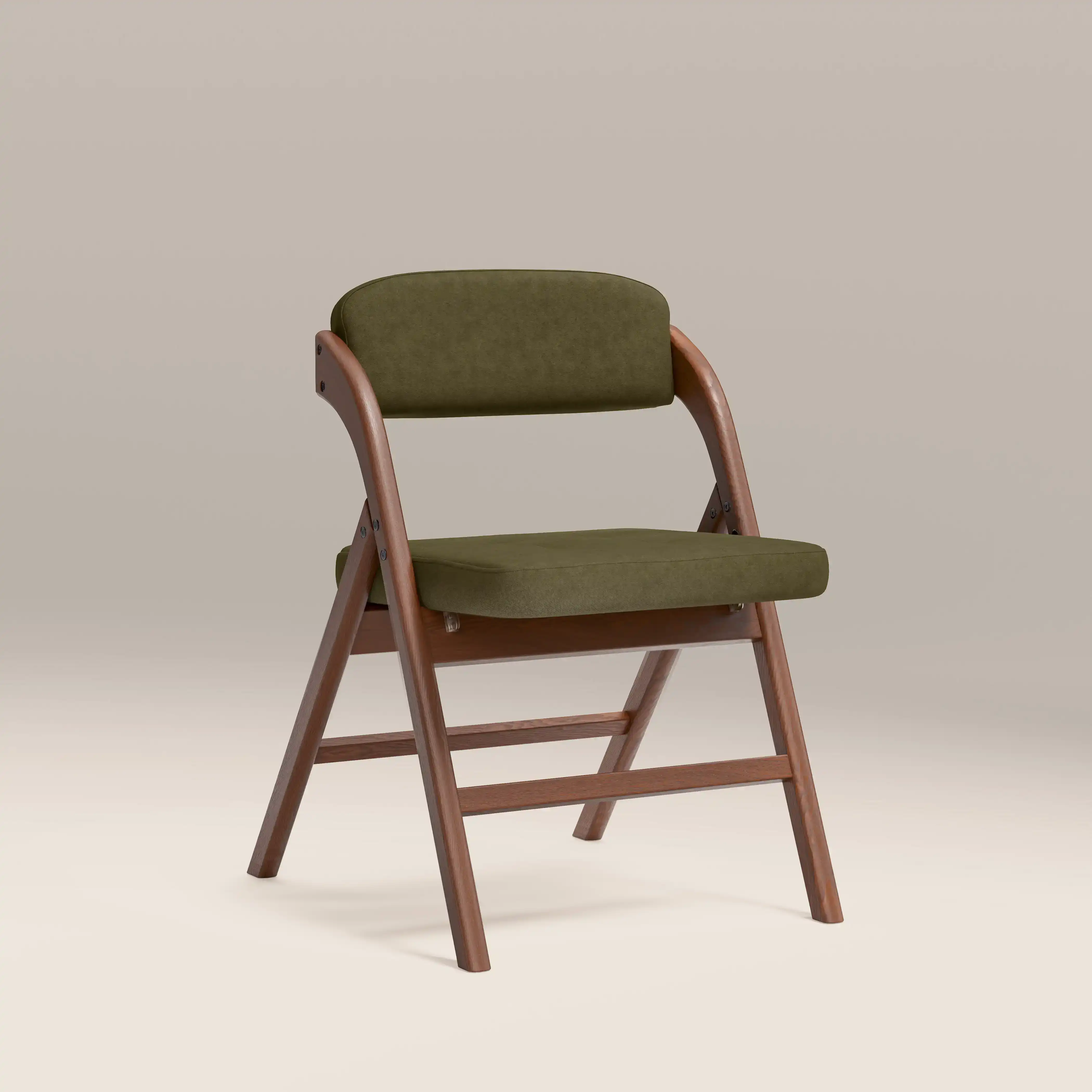 Nomad Folding Dining Chair | Moss Green Sustainable Mohair Velvet & Walnut