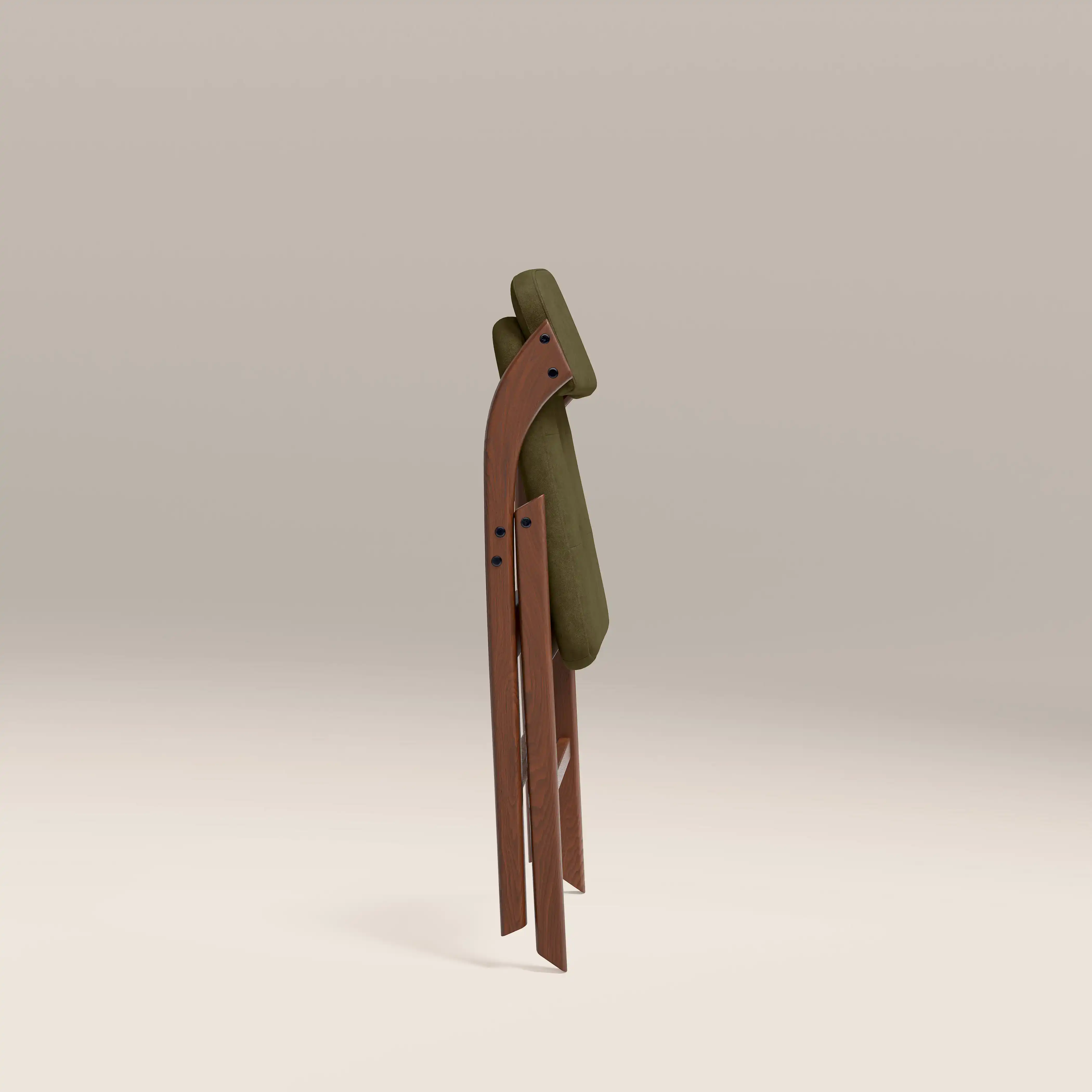 Nomad Folding Dining Chair | Moss Green Sustainable Mohair Velvet & Walnut - Image 8