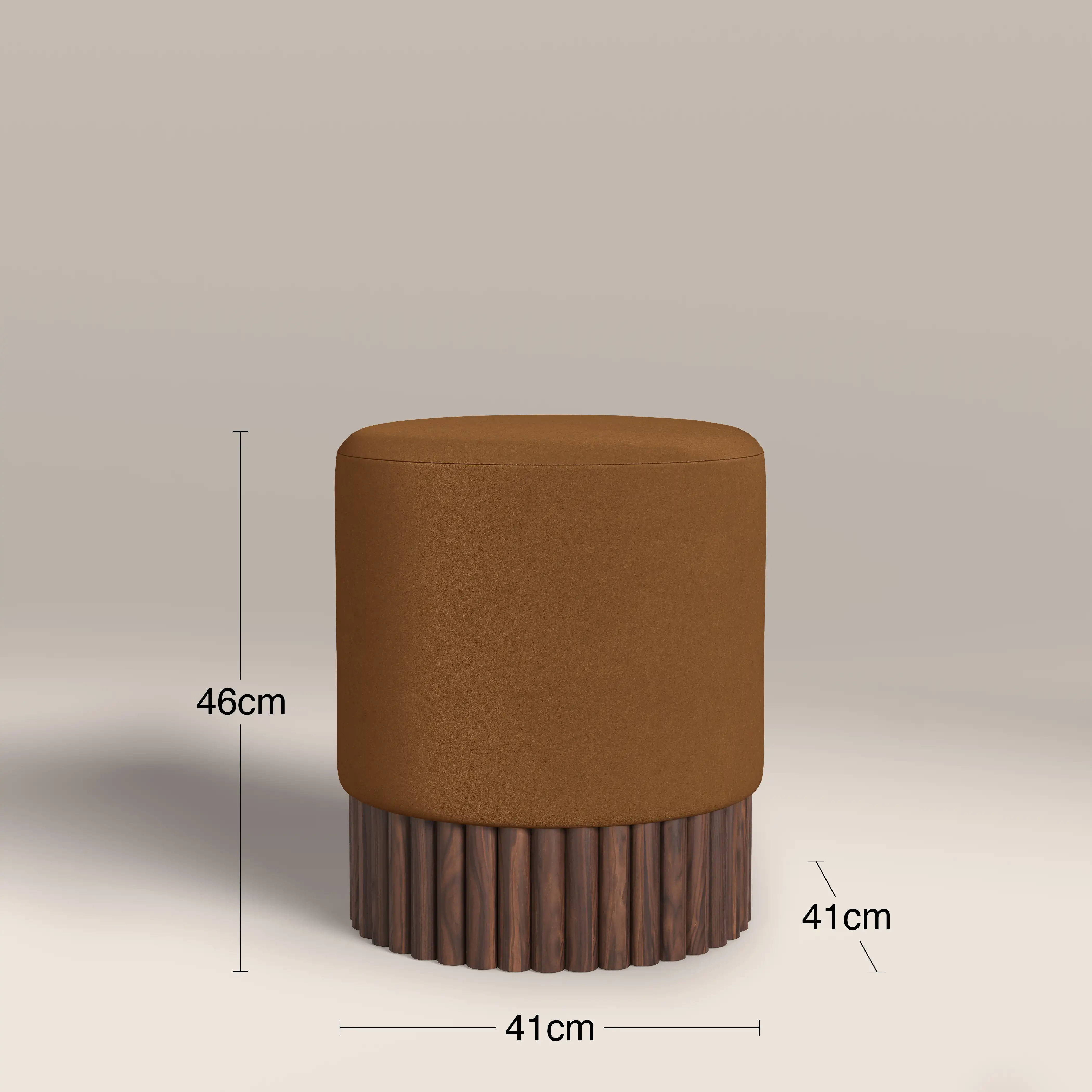 Oberon Pouffe | Caramel Sustainable Mohair Velvet & Walnut - Image 4