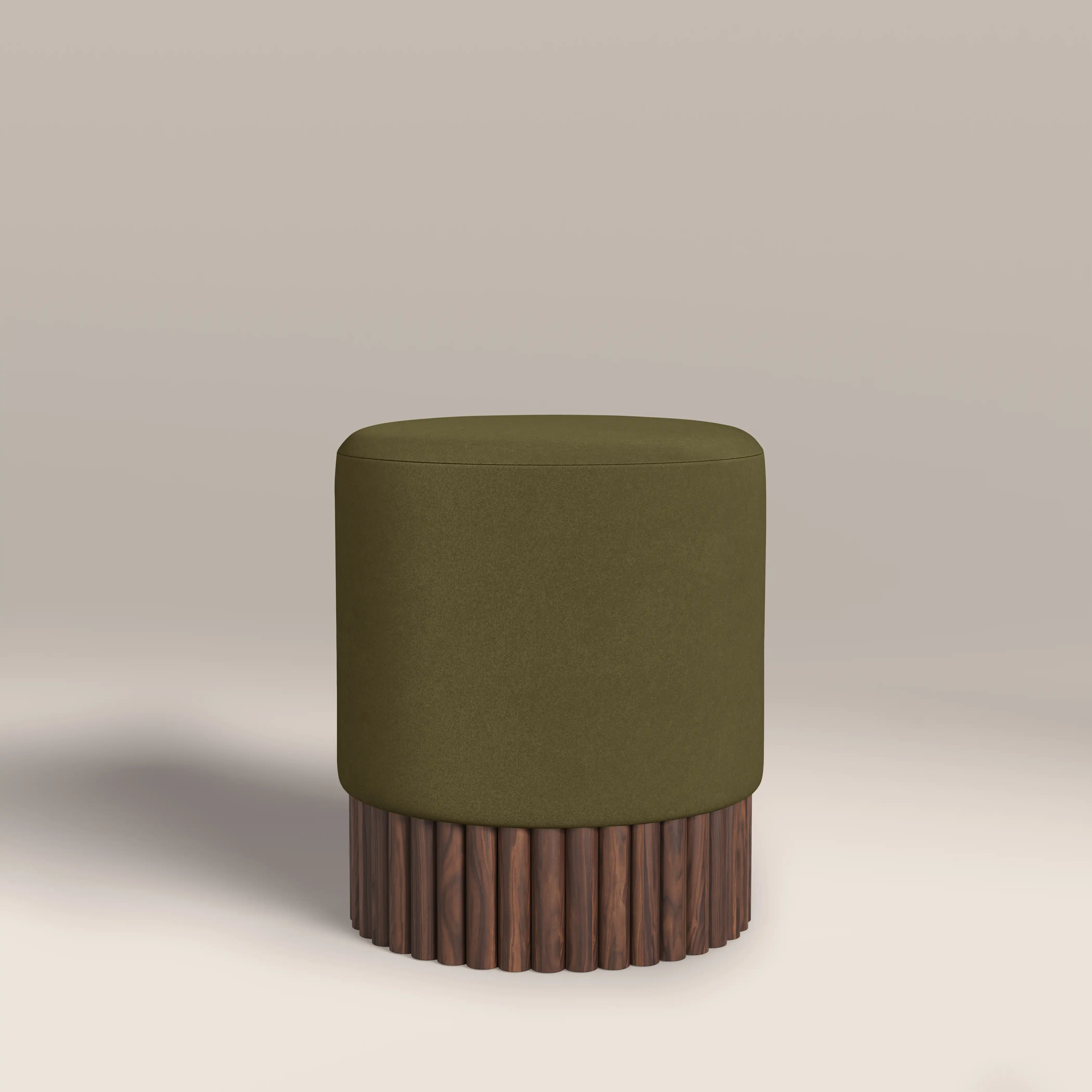 Oberon Pouffe | Moss Green Sustainable Mohair Velvet & Walnut